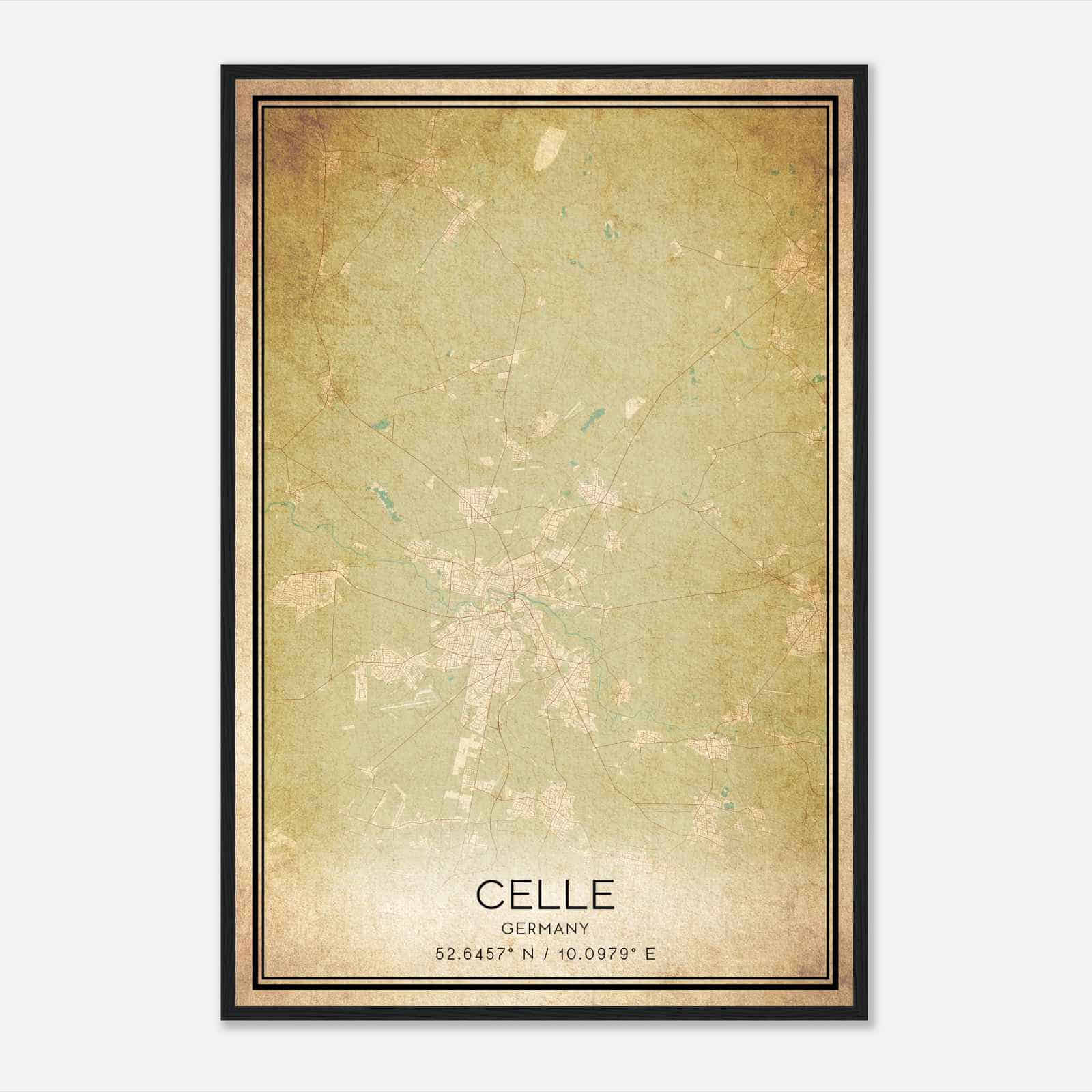 Vintage Celle Germany Map Poster, Celle City Road Wall Art Print