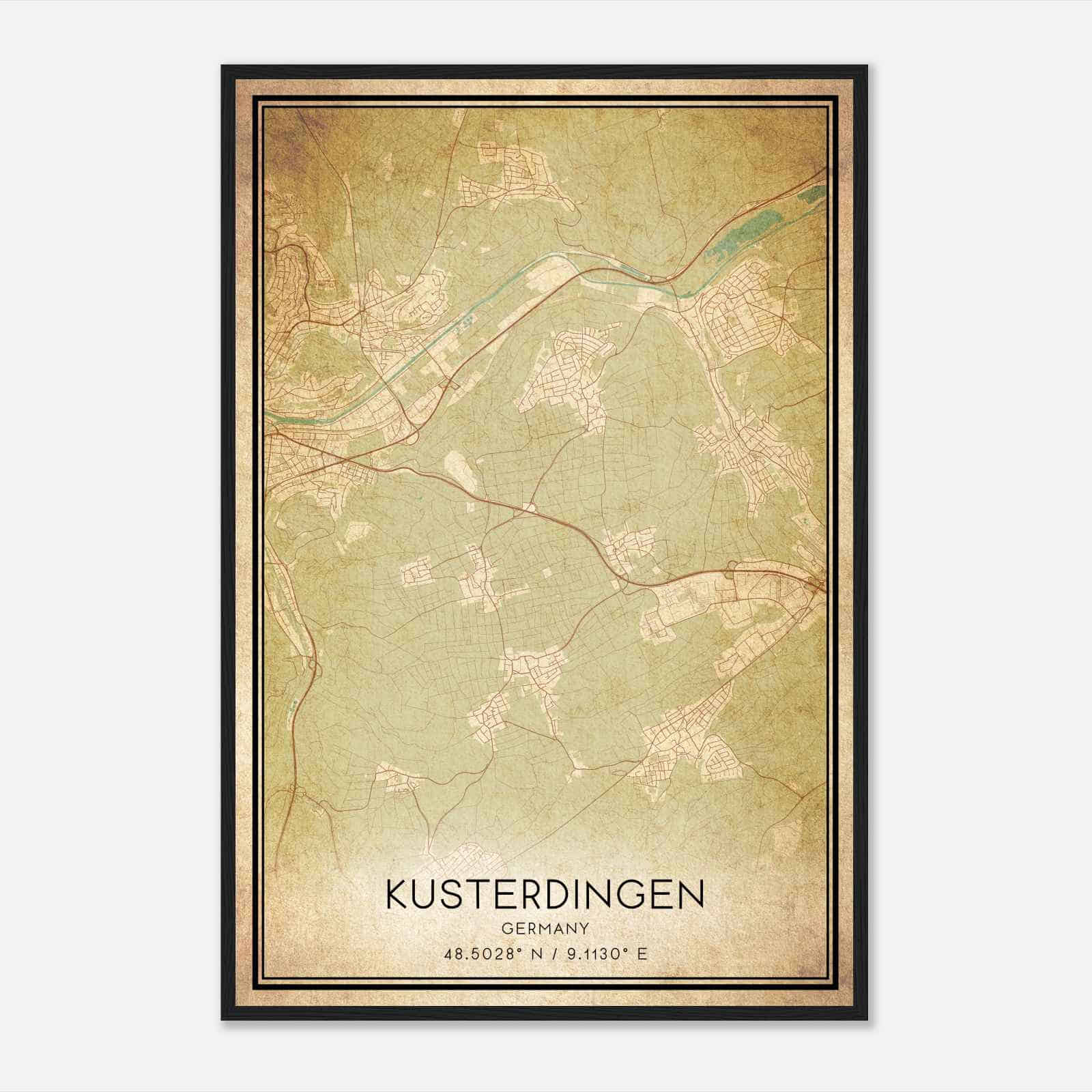 Vintage Kusterdingen Germany Map Poster, Kusterdingen City Road Wall Art Print