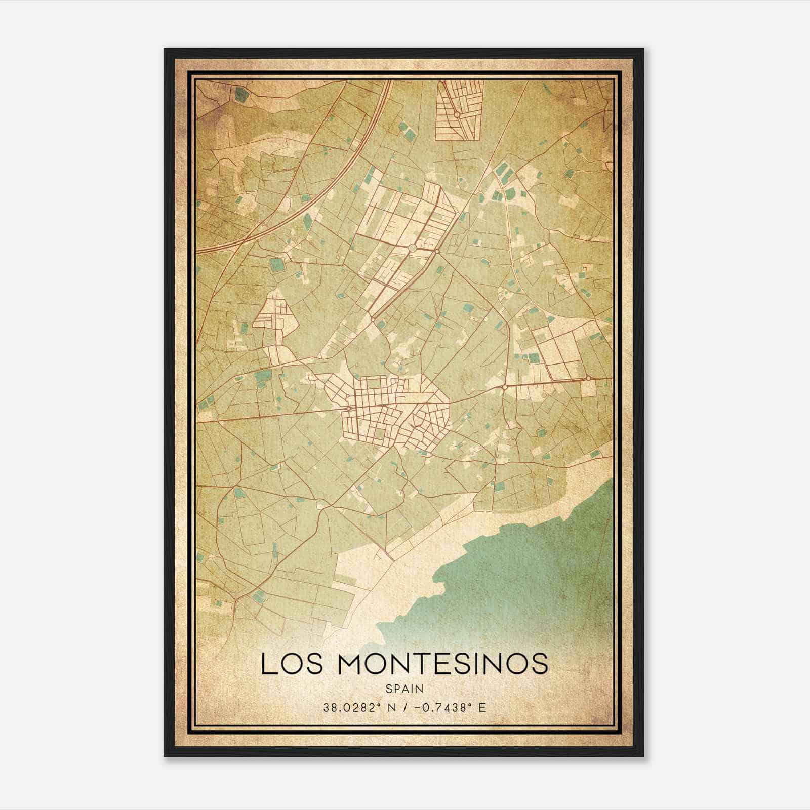 Vintage Los Montesinos Spain Map Poster, Los Montesinos City Road Wall Art Print