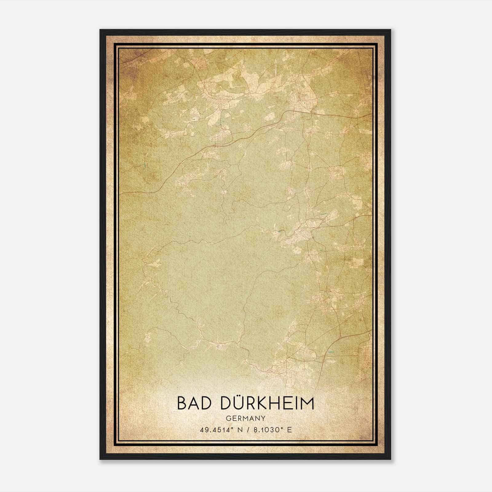 Vintage Bad Durkheim Germany Map Poster, Bad Durkheim City Road Wall Art Print
