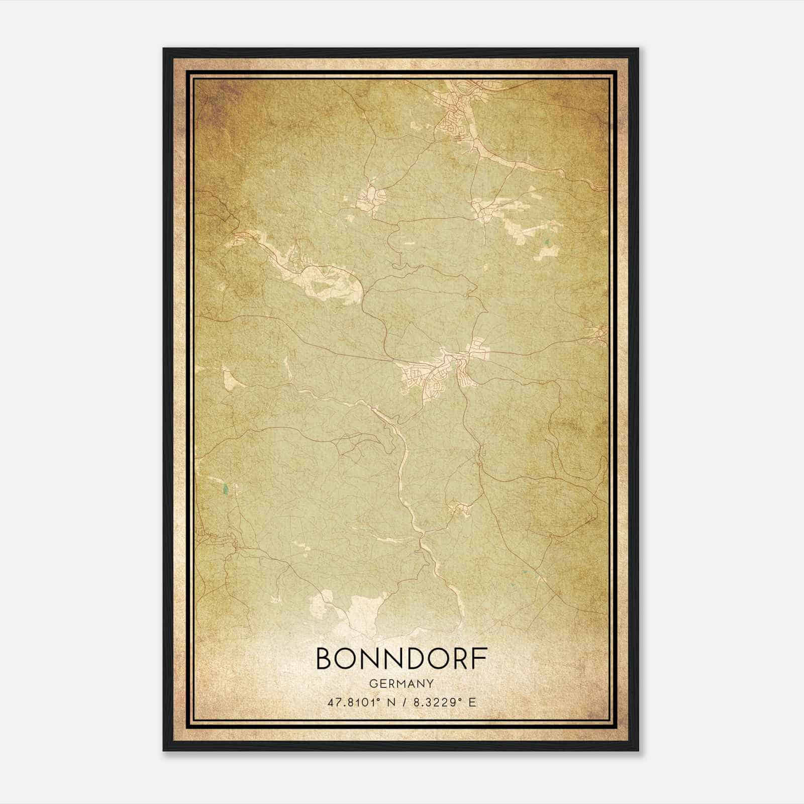 Vintage Bonndorf im Schwarzwald Germany Map Poster, Bonndorf im Schwarzwald City Road Wall Art Print
