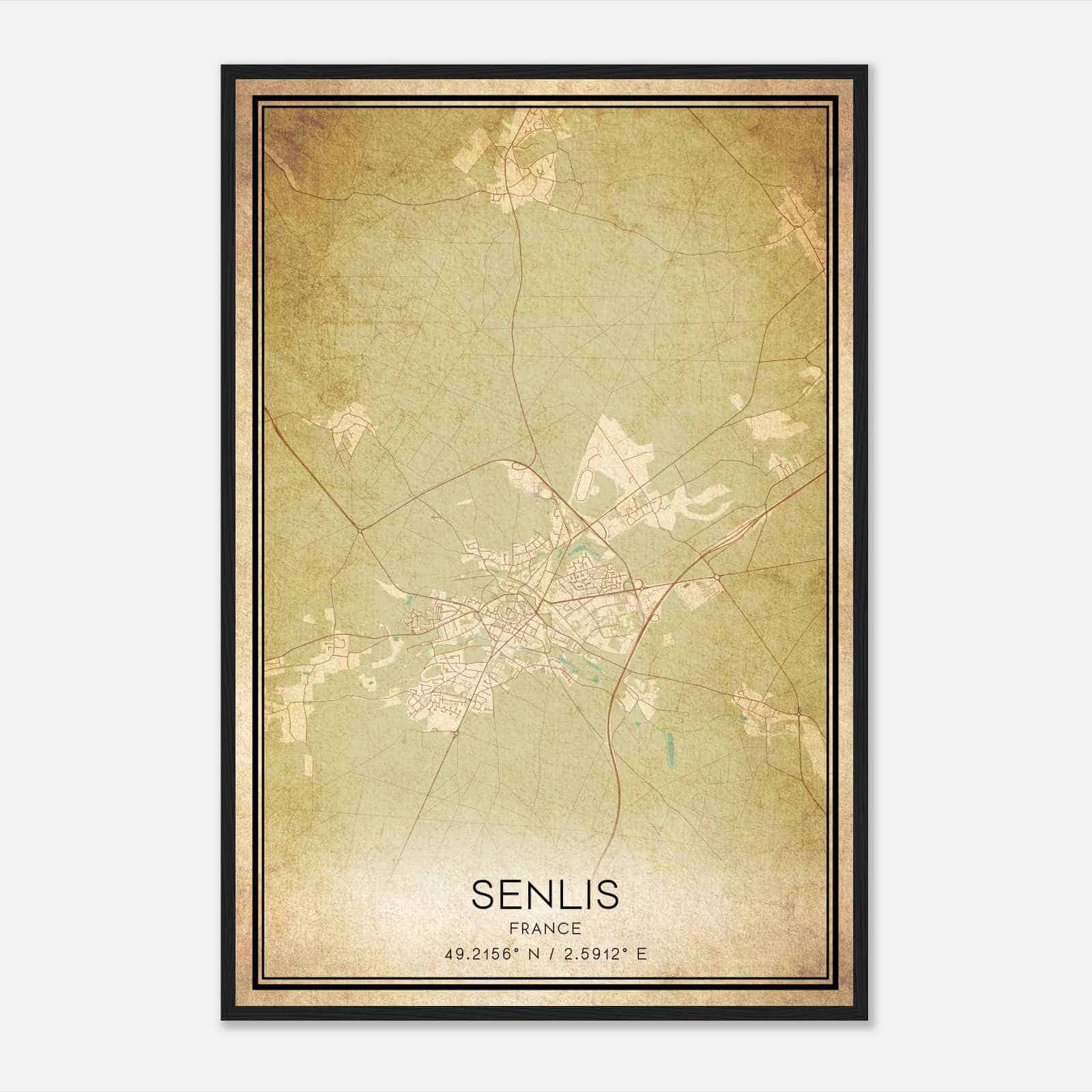 Vintage Senlis France Map Poster, Senlis City Road Wall Art Print