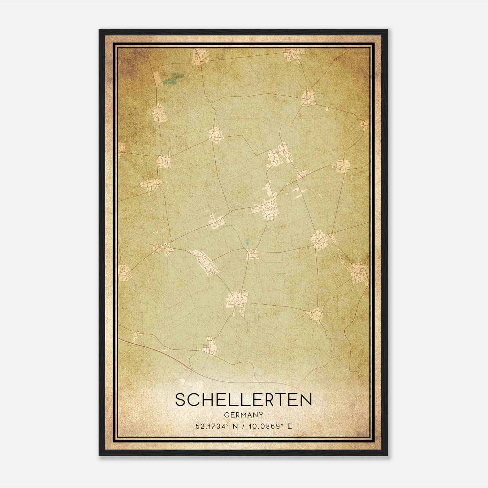 Vintage Schellerten Germany Map Poster, Schellerten City Road Wall Art Print