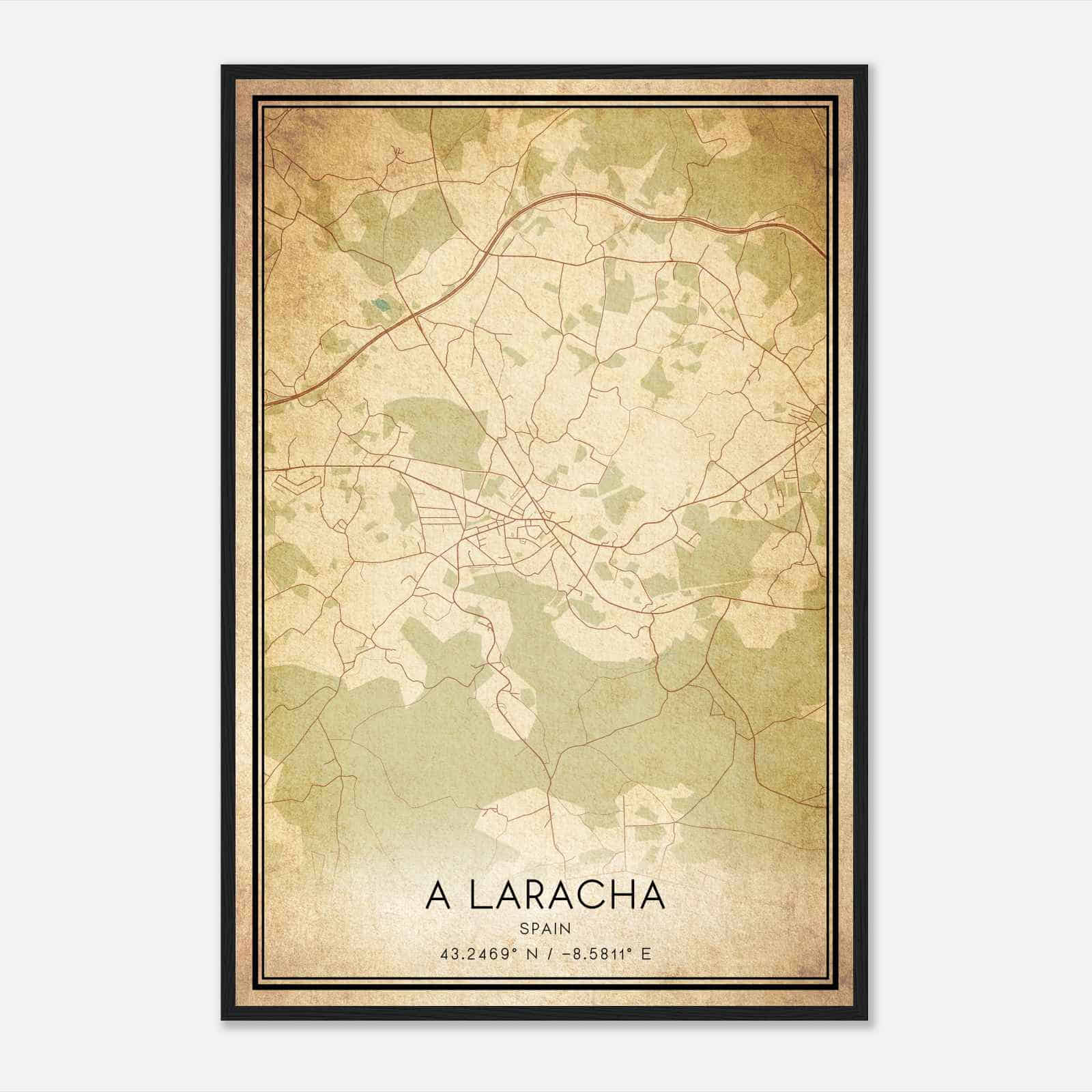 Vintage Laracha Spain Map Poster, Laracha City Road Wall Art Print