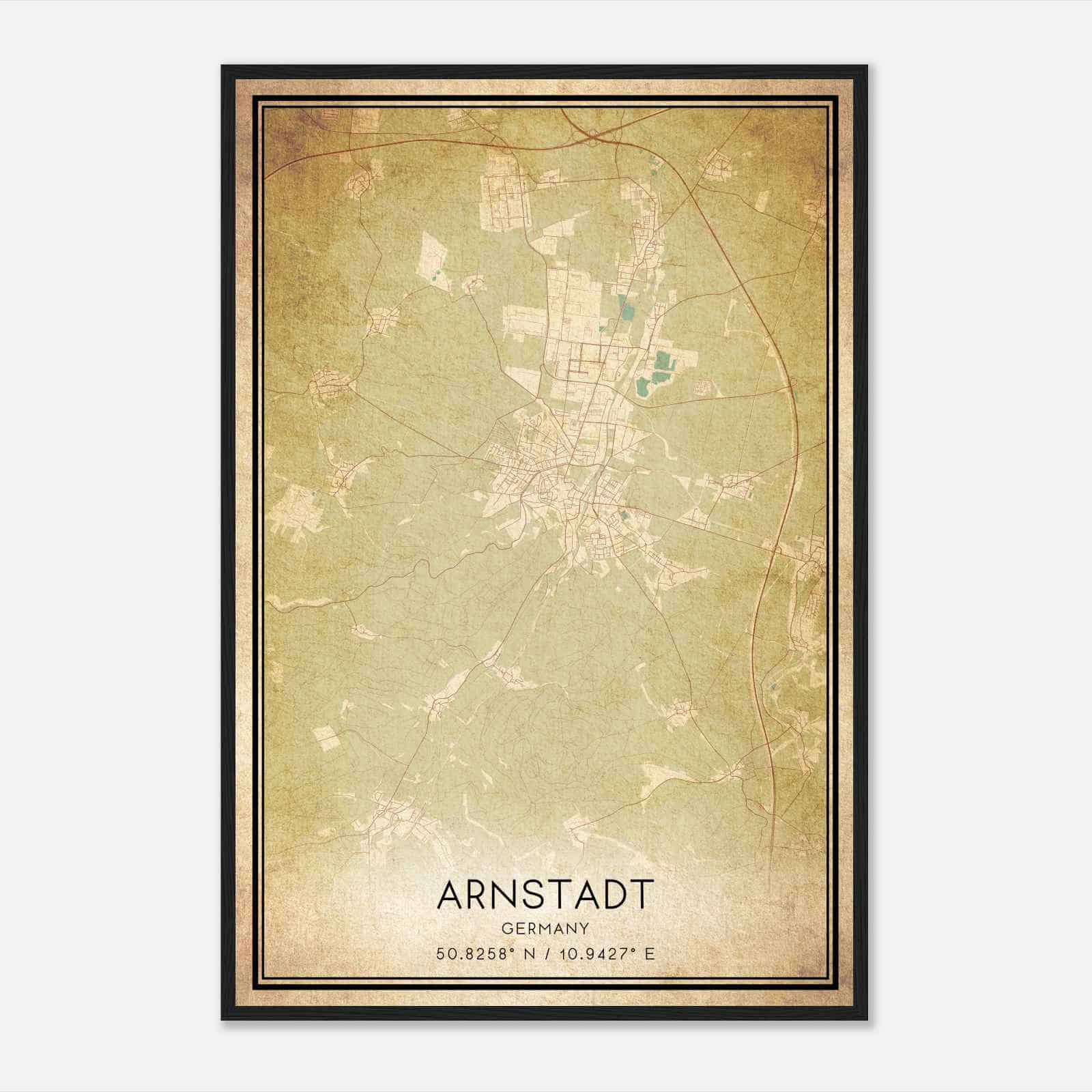 Vintage Arnstadt Germany Map Poster, Arnstadt City Road Wall Art Print