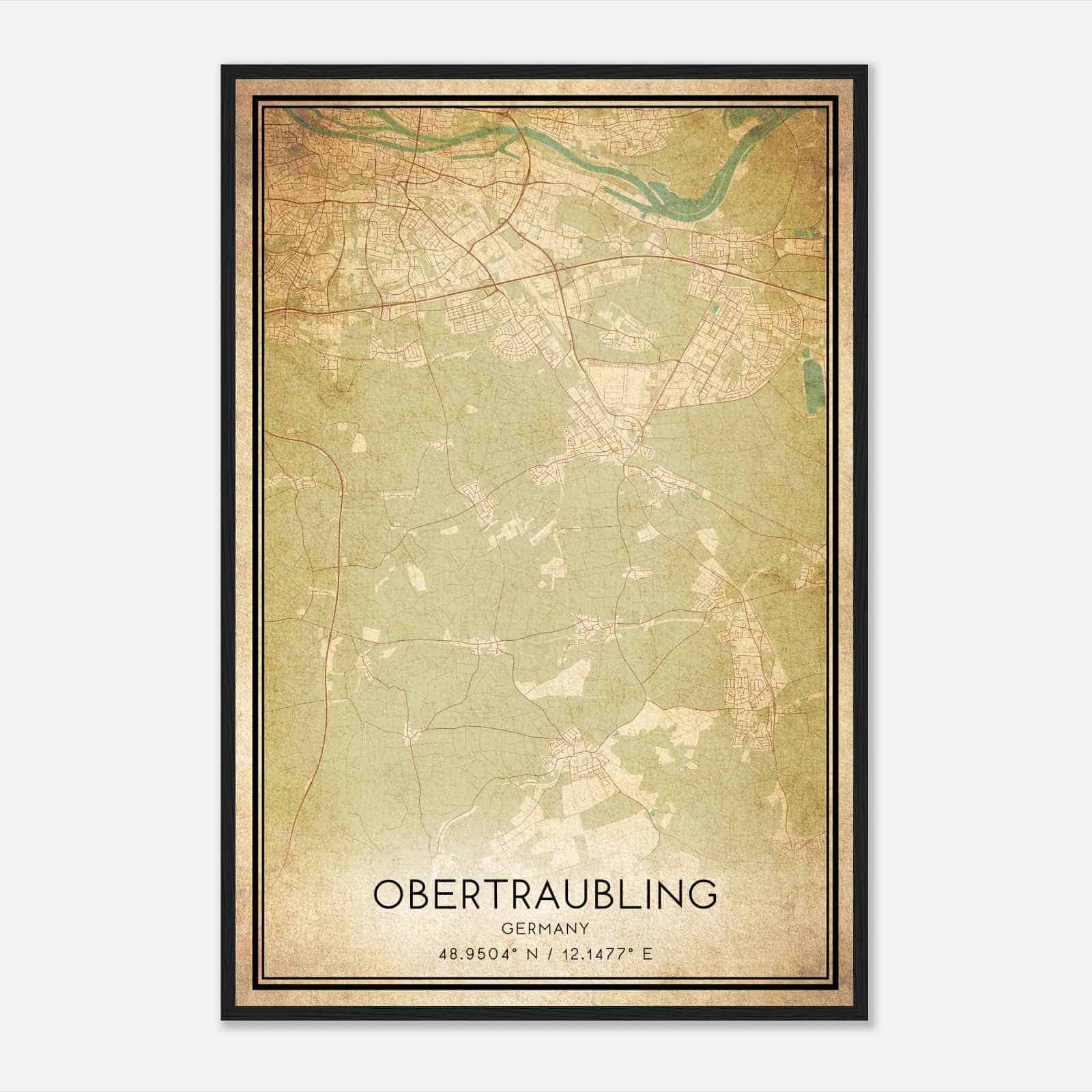 Vintage Obertraubling Germany Map Poster, Obertraubling City Road Wall Art Print