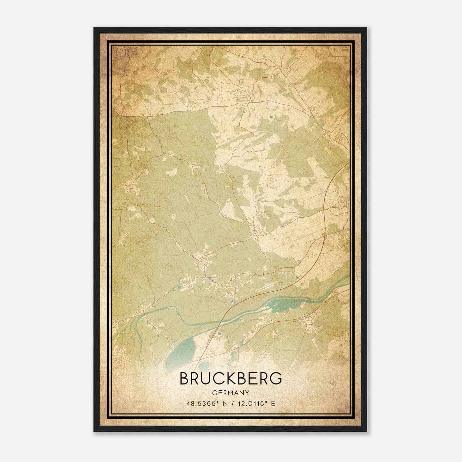 Vintage Bruckberg Germany Map Poster, Bruckberg City Road Wall Art Print