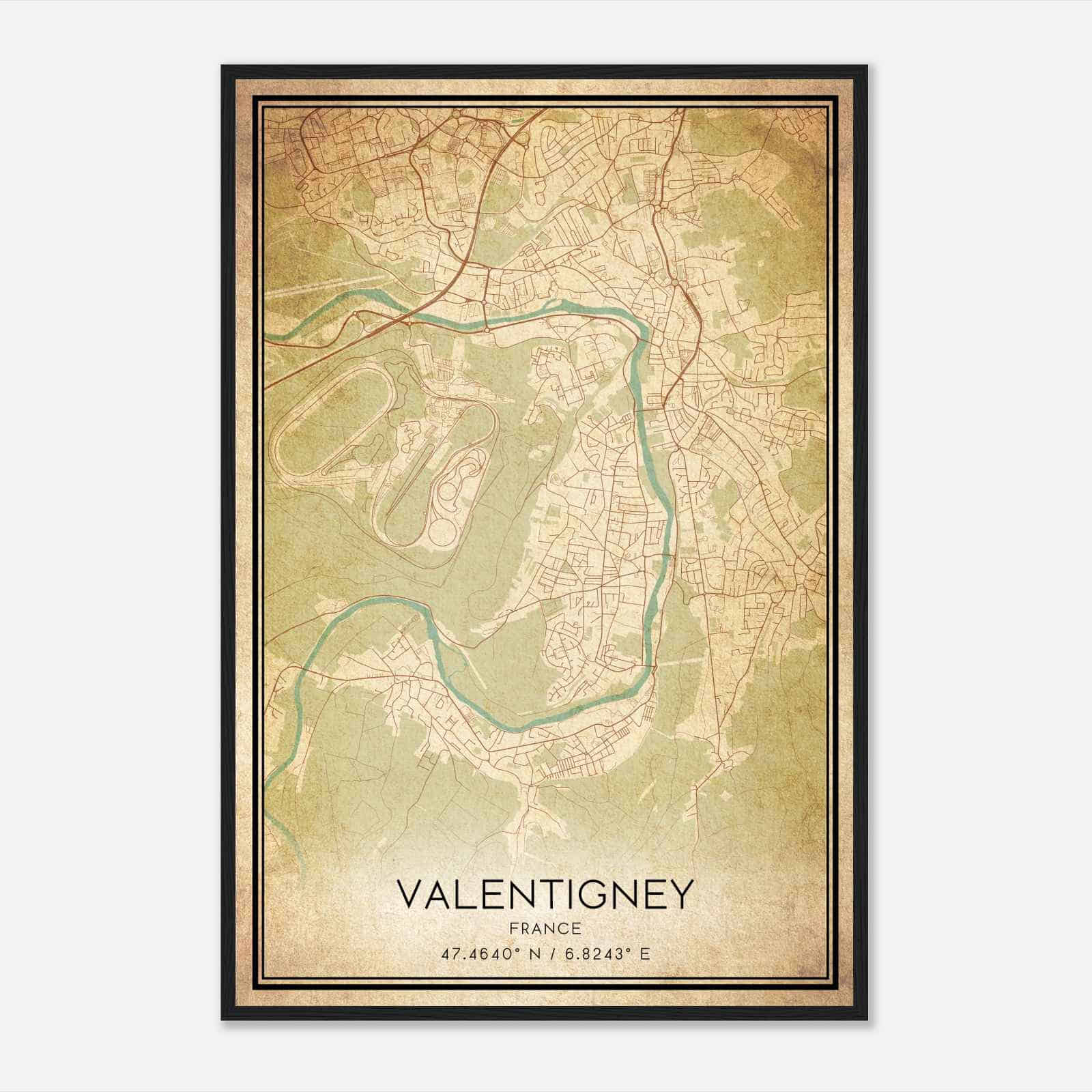 Vintage Valentigney France Map Poster, Valentigney City Road Wall Art Print