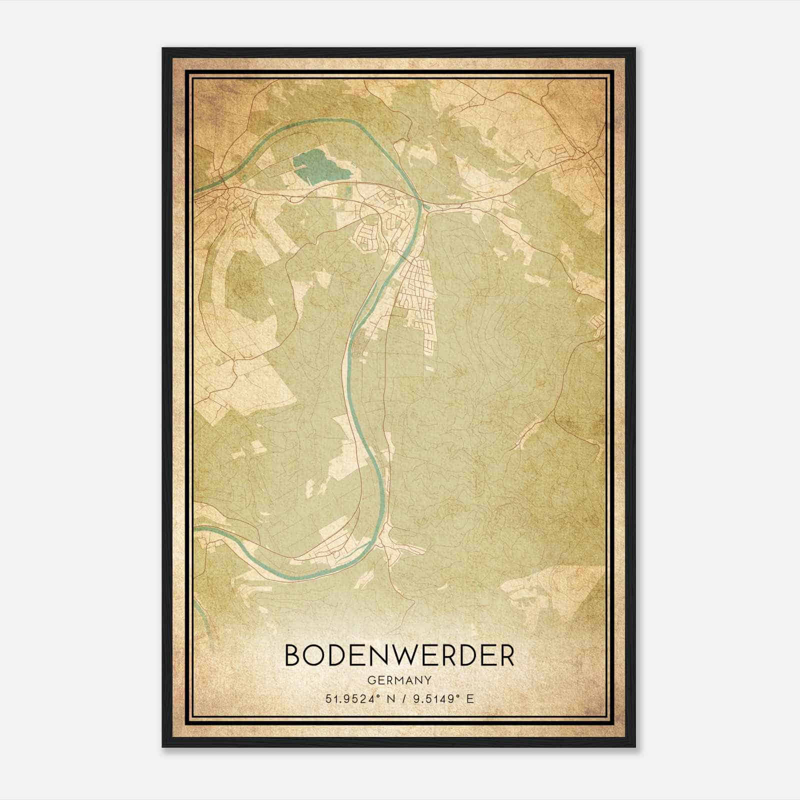 Vintage Bodenwerder Germany Map Poster, Bodenwerder City Road Wall Art Print