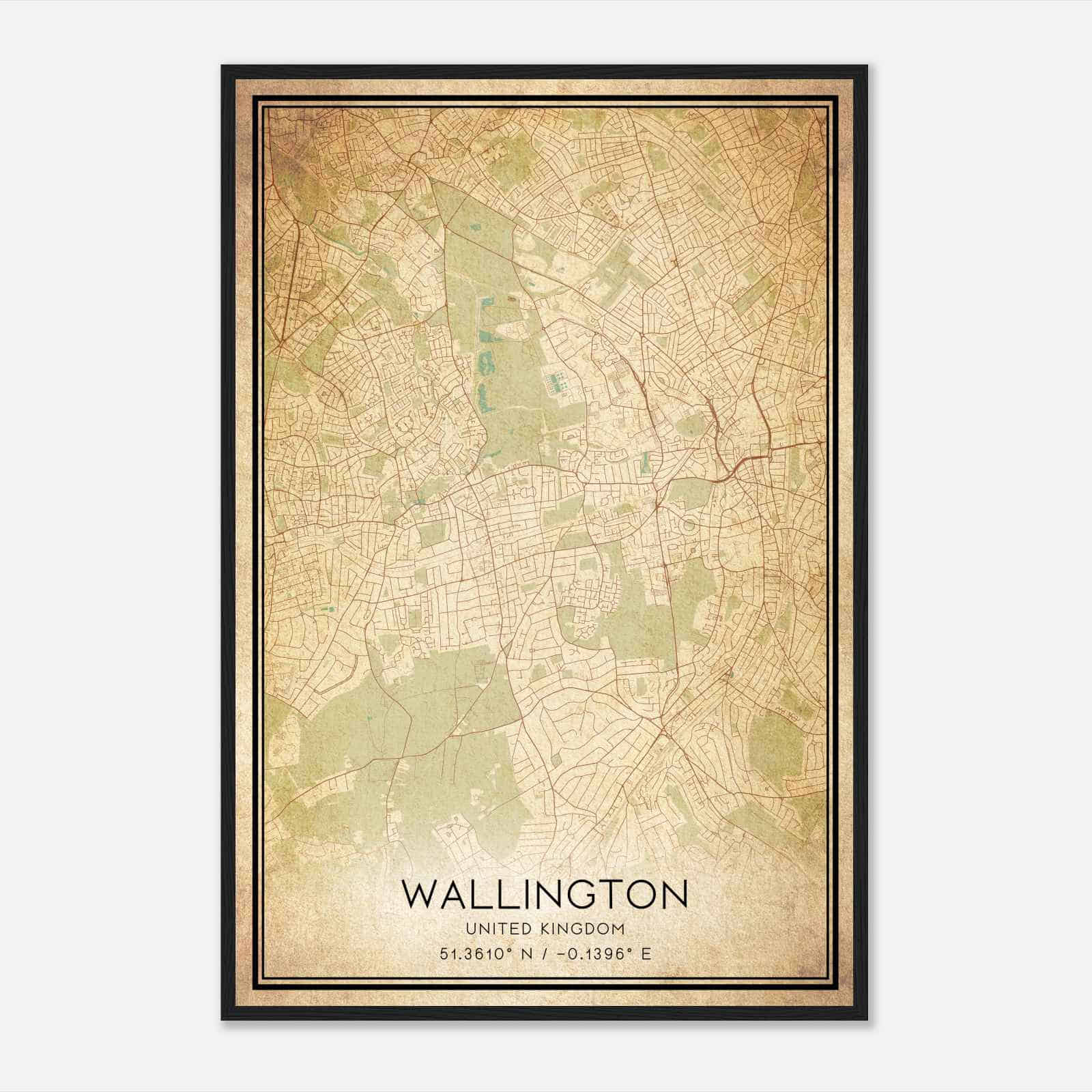 Vintage Wallington United Kingdom Map Poster, Wallington City Road Wall Art Print
