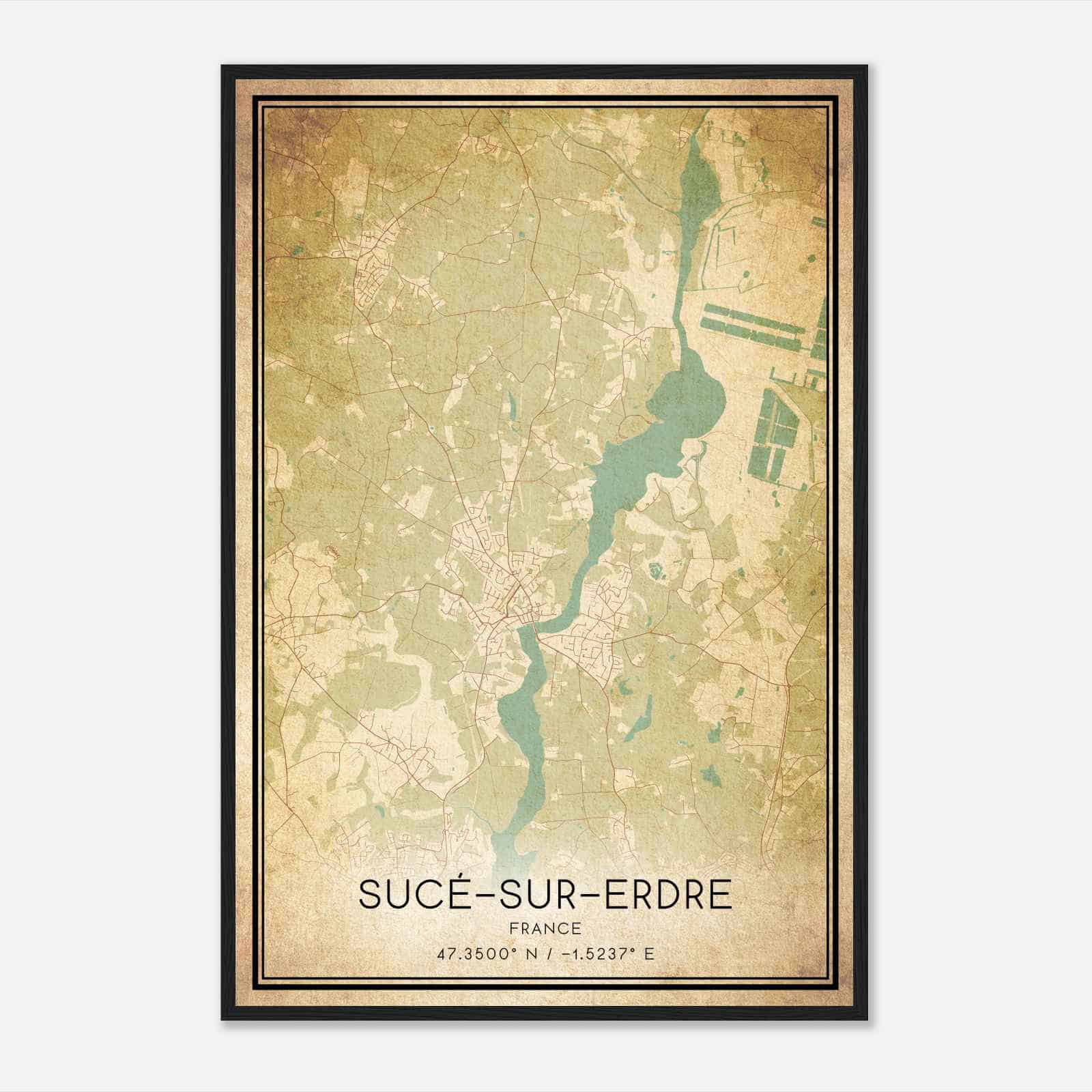 Vintage Suce-sur-Erdre France Map Poster, Suce-sur-Erdre City Road Wall Art Print