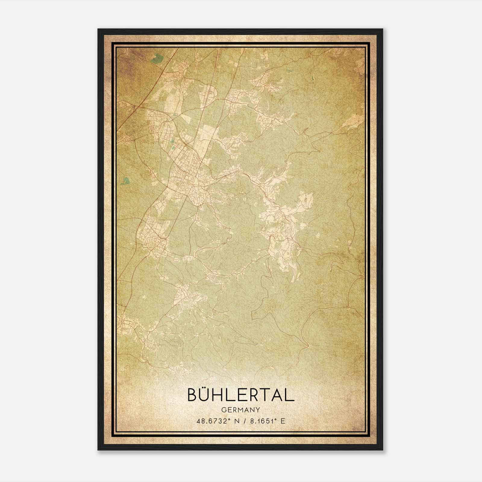 Vintage Buhlertal Germany Map Poster, Buhlertal City Road Wall Art Print