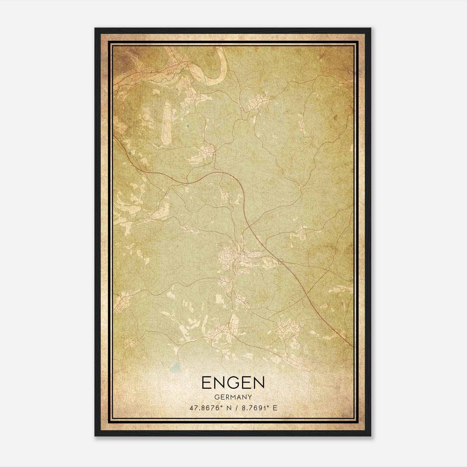 Vintage Engen Germany Map Poster, Engen City Road Wall Art Print