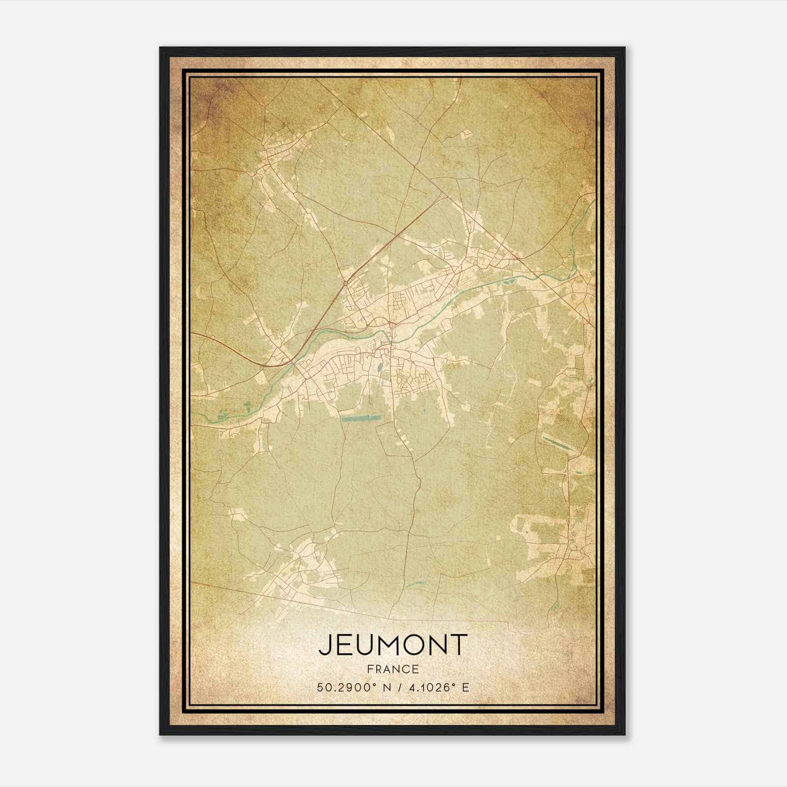 Vintage Jeumont France Map Poster, Jeumont City Road Wall Art Print