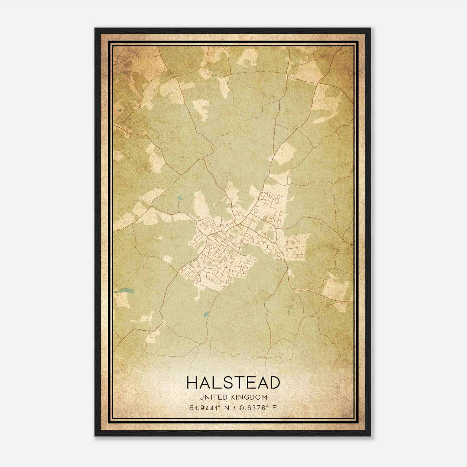 Vintage Halstead United Kingdom Map Poster, Halstead City Road Wall Art Print