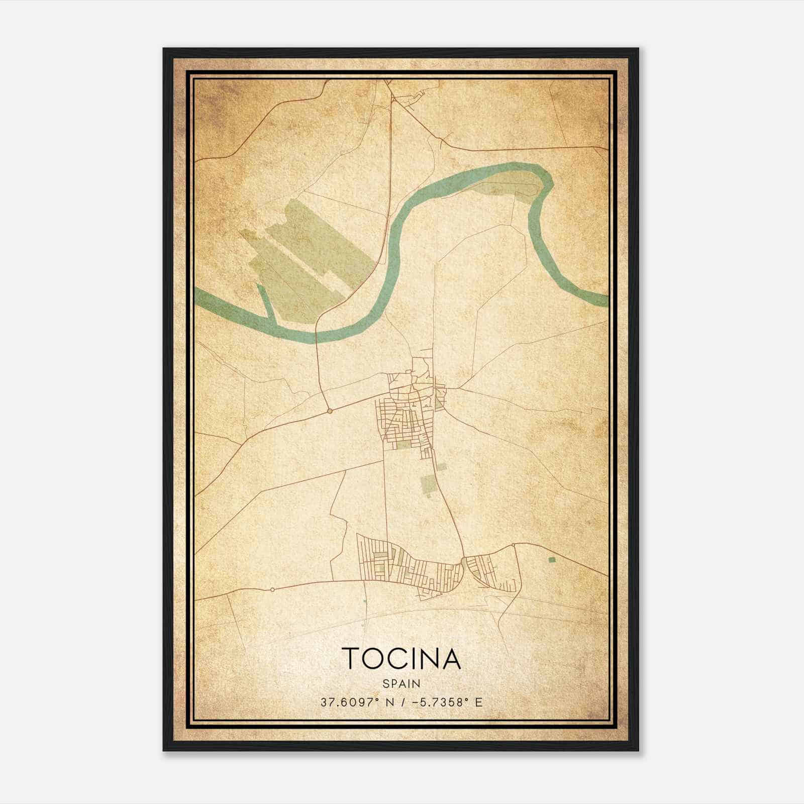 Vintage Tocina Spain Map Poster, Tocina City Road Wall Art Print