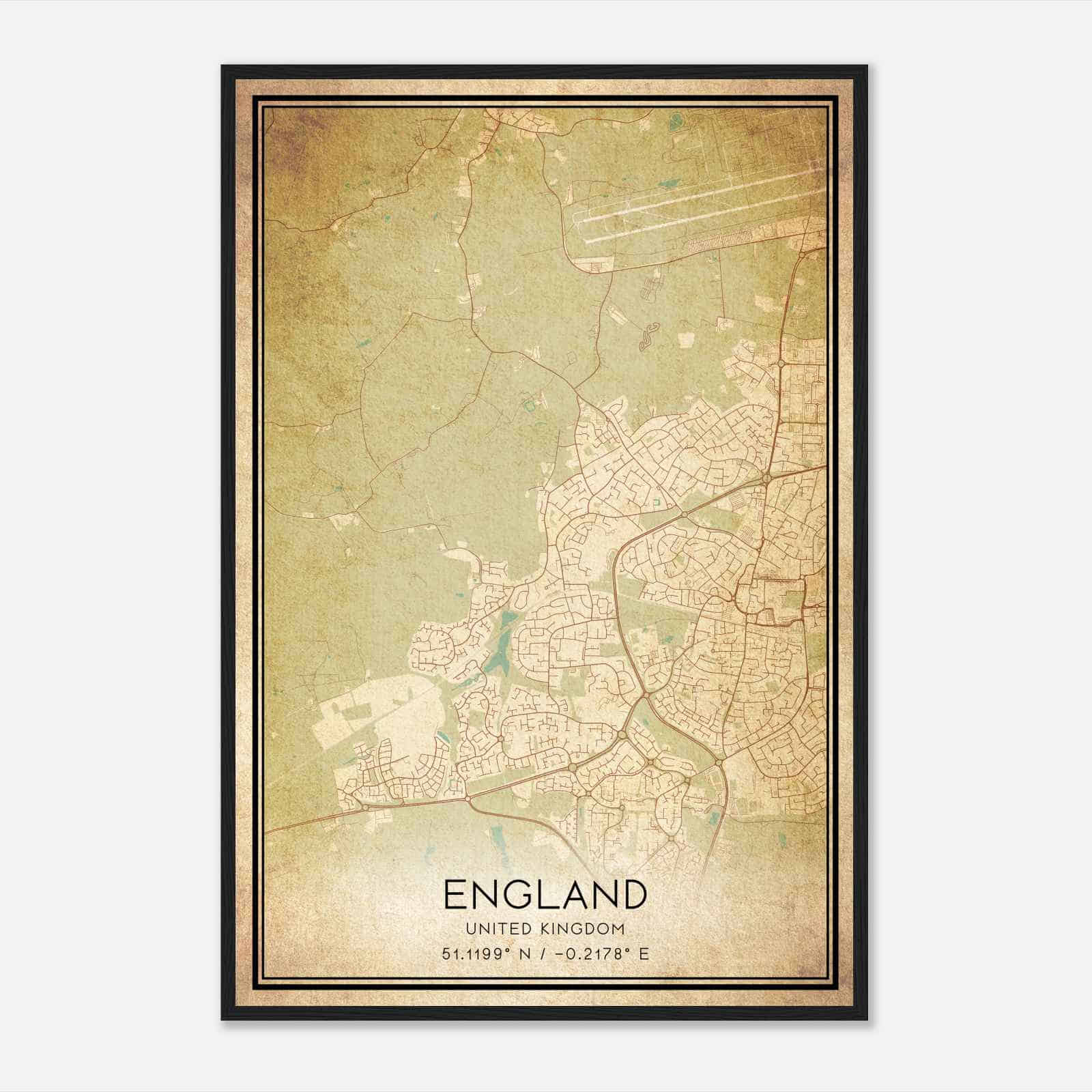 Vintage Ifield United Kingdom Map Poster, Ifield City Road Wall Art Print
