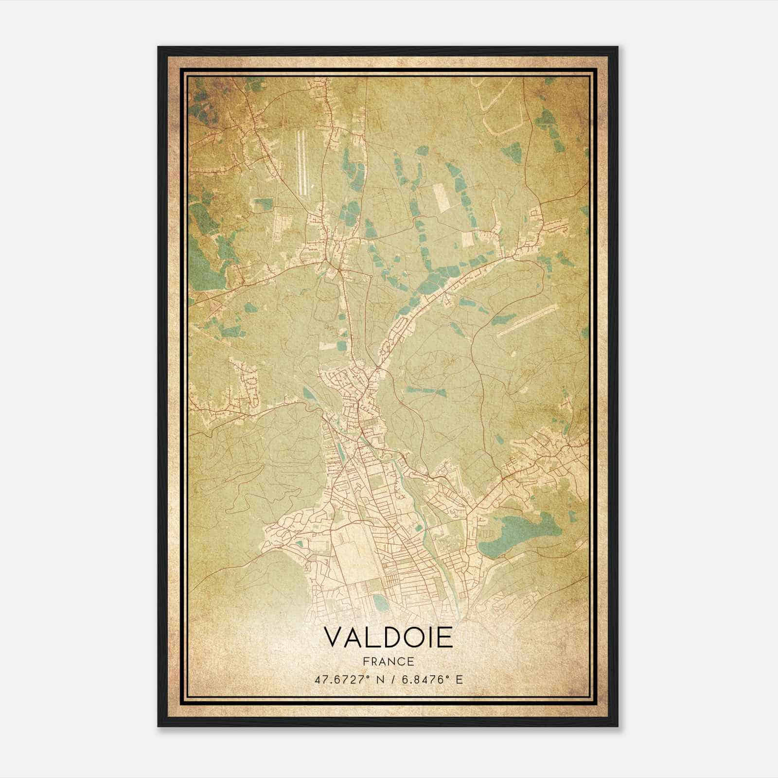 Vintage Valdoie France Map Poster, Valdoie City Road Wall Art Print