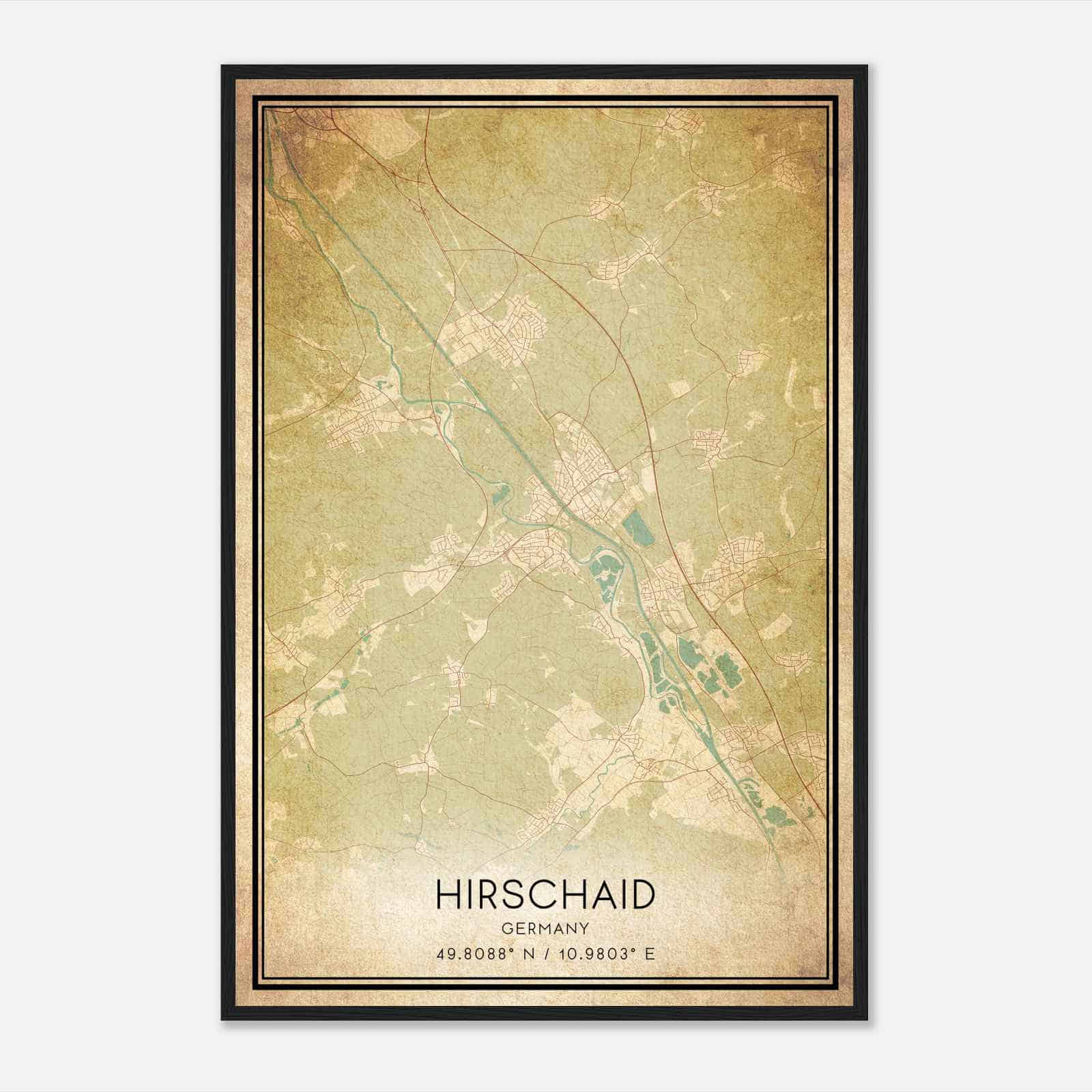 Vintage Hirschaid Germany Map Poster, Hirschaid City Road Wall Art Print