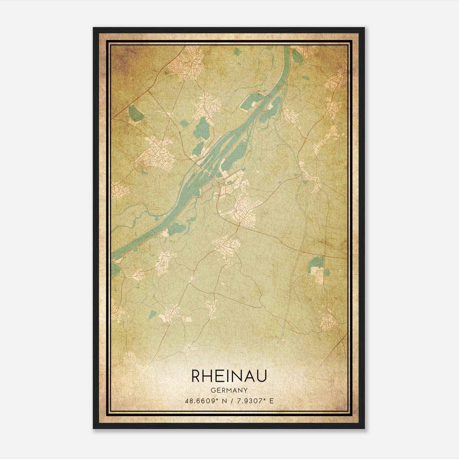 Vintage Rheinau Germany Map Poster, Rheinau City Road Wall Art Print