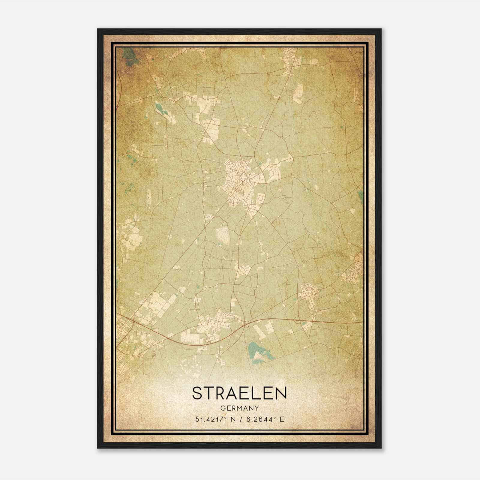 Vintage Straelen Germany Map Poster, Straelen City Road Wall Art Print