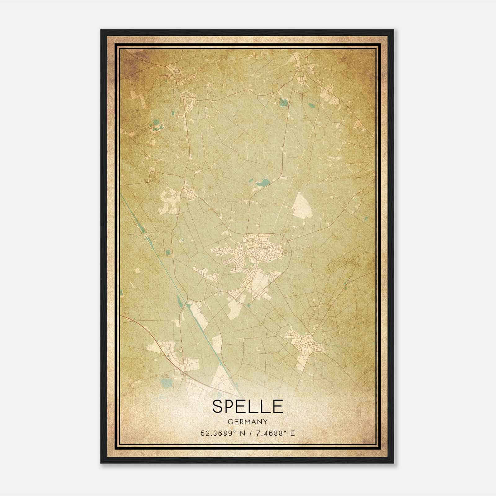 Vintage Spelle Germany Map Poster, Spelle City Road Wall Art Print
