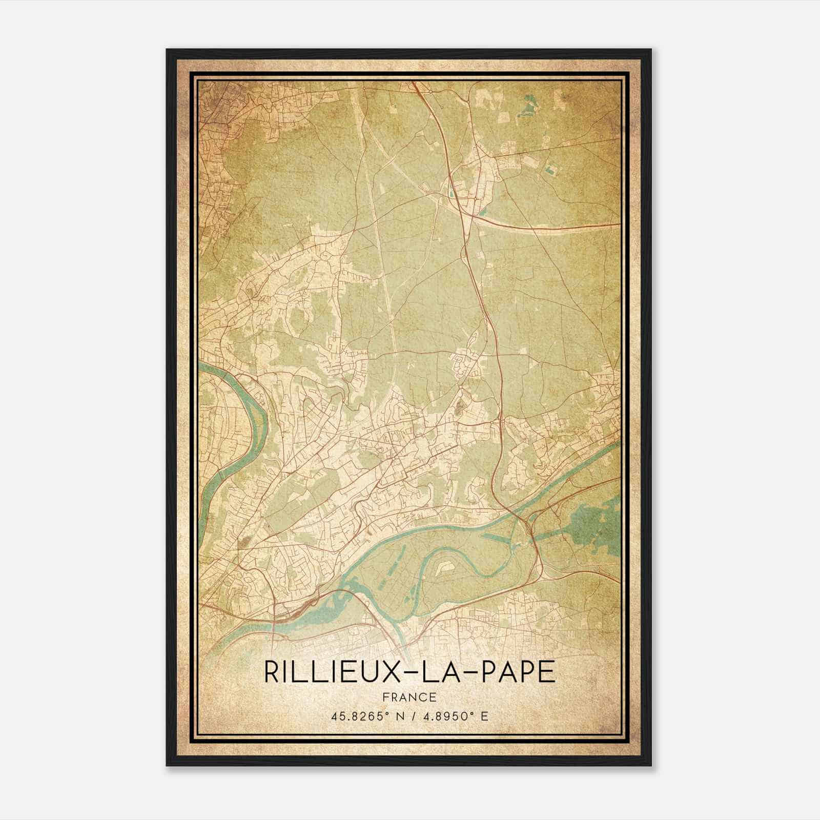 Vintage Rillieux-la-Pape France Map Poster, Rillieux-la-Pape City Road Wall Art Print