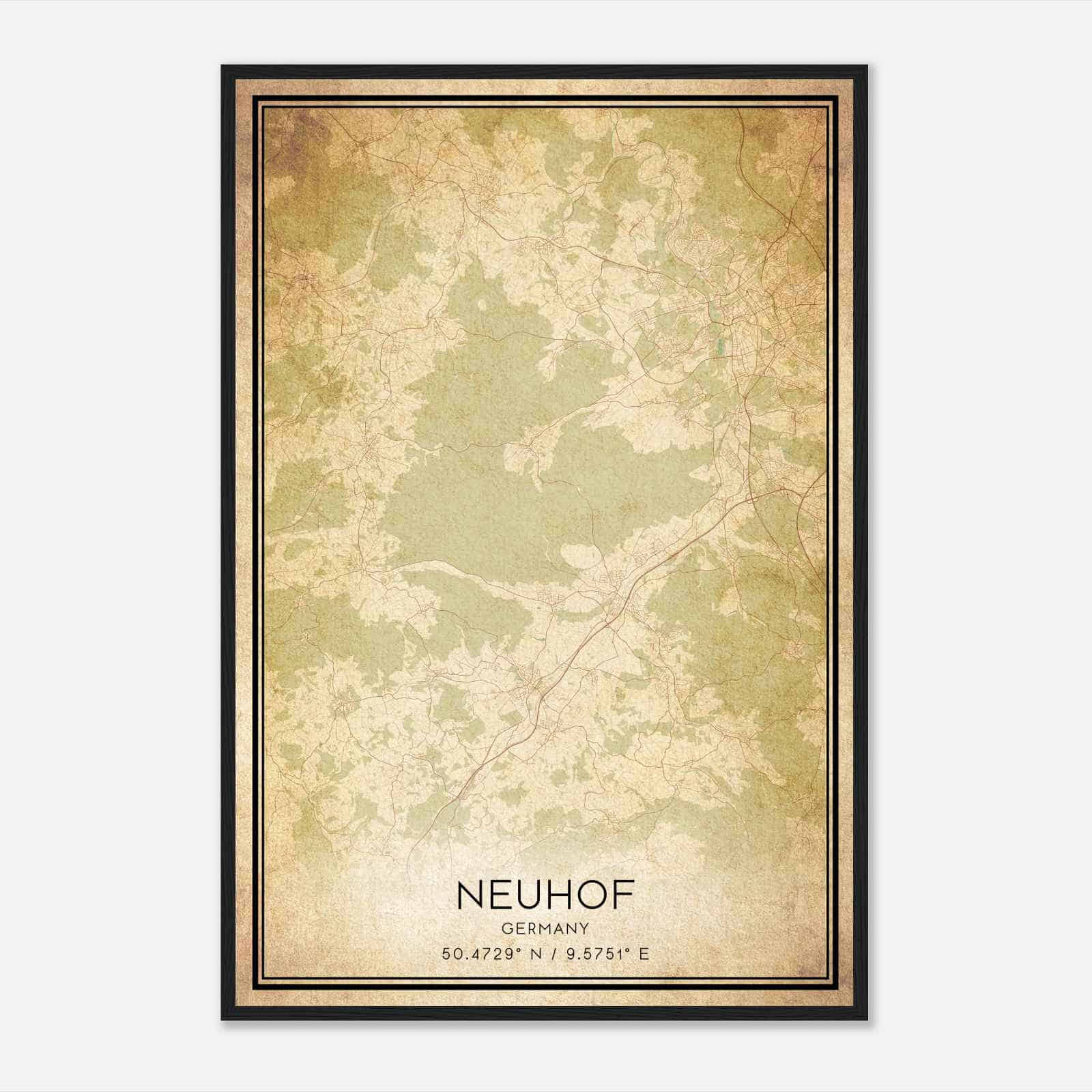 Vintage Neuhof Germany Map Poster, Neuhof City Road Wall Art Print