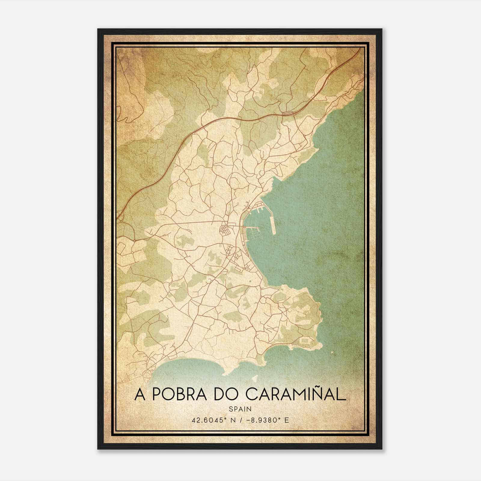 Vintage Puebla del Caraminal Spain Map Poster, Puebla del Caraminal City Road Wall Art Print