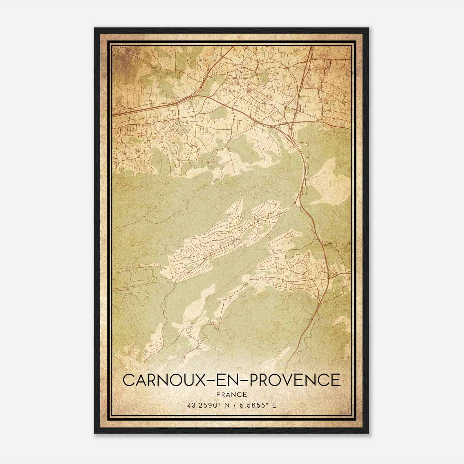 Vintage Carnoux-en-Provence France Map Poster, Carnoux-en-Provence City Road Wall Art Print