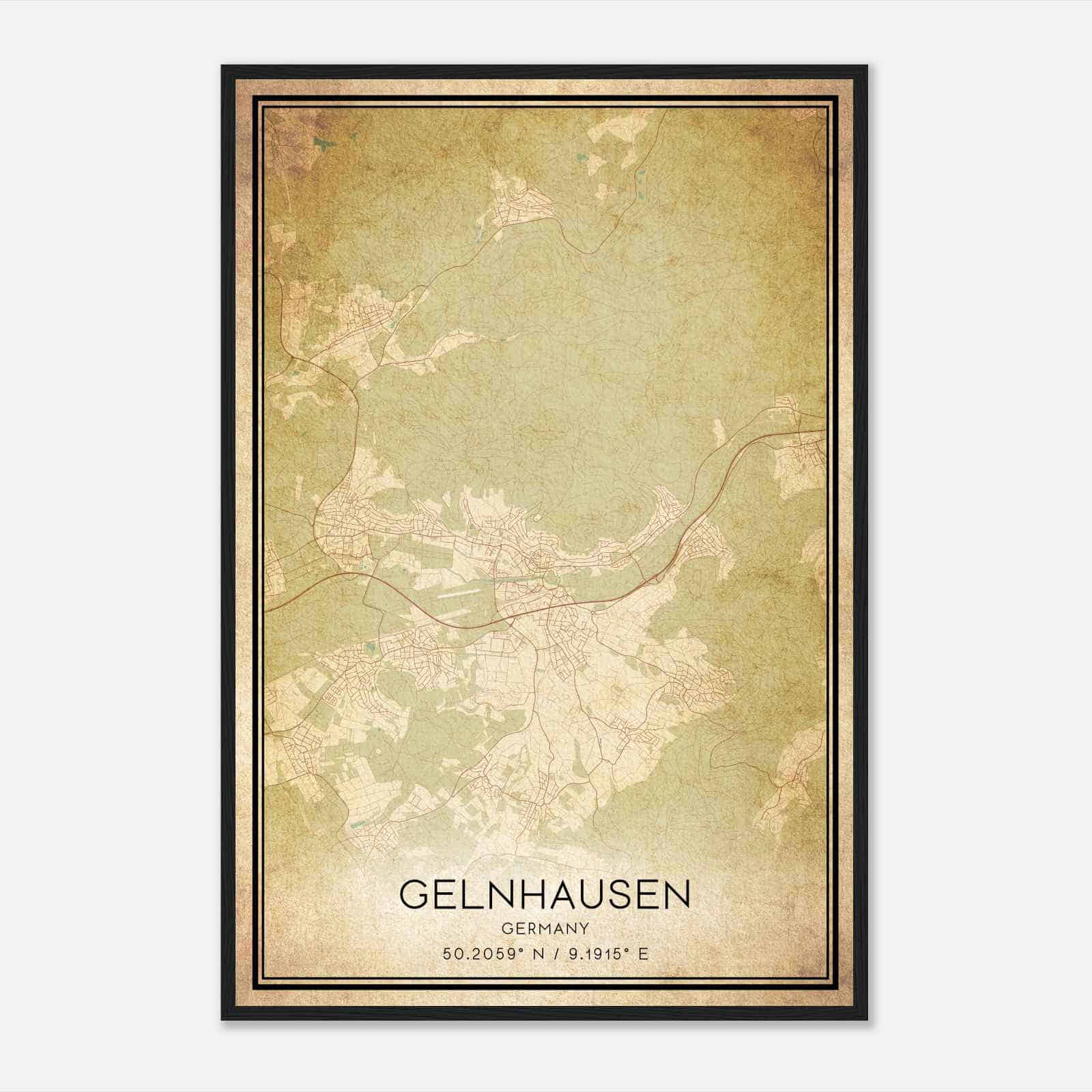 Vintage Gelnhausen Germany Map Poster, Gelnhausen City Road Wall Art Print