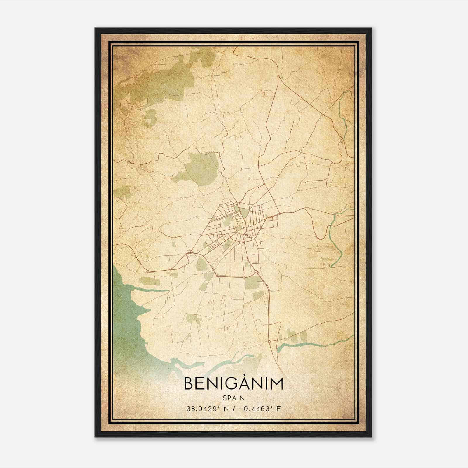 Vintage Beniganim Spain Map Poster, Beniganim City Road Wall Art Print
