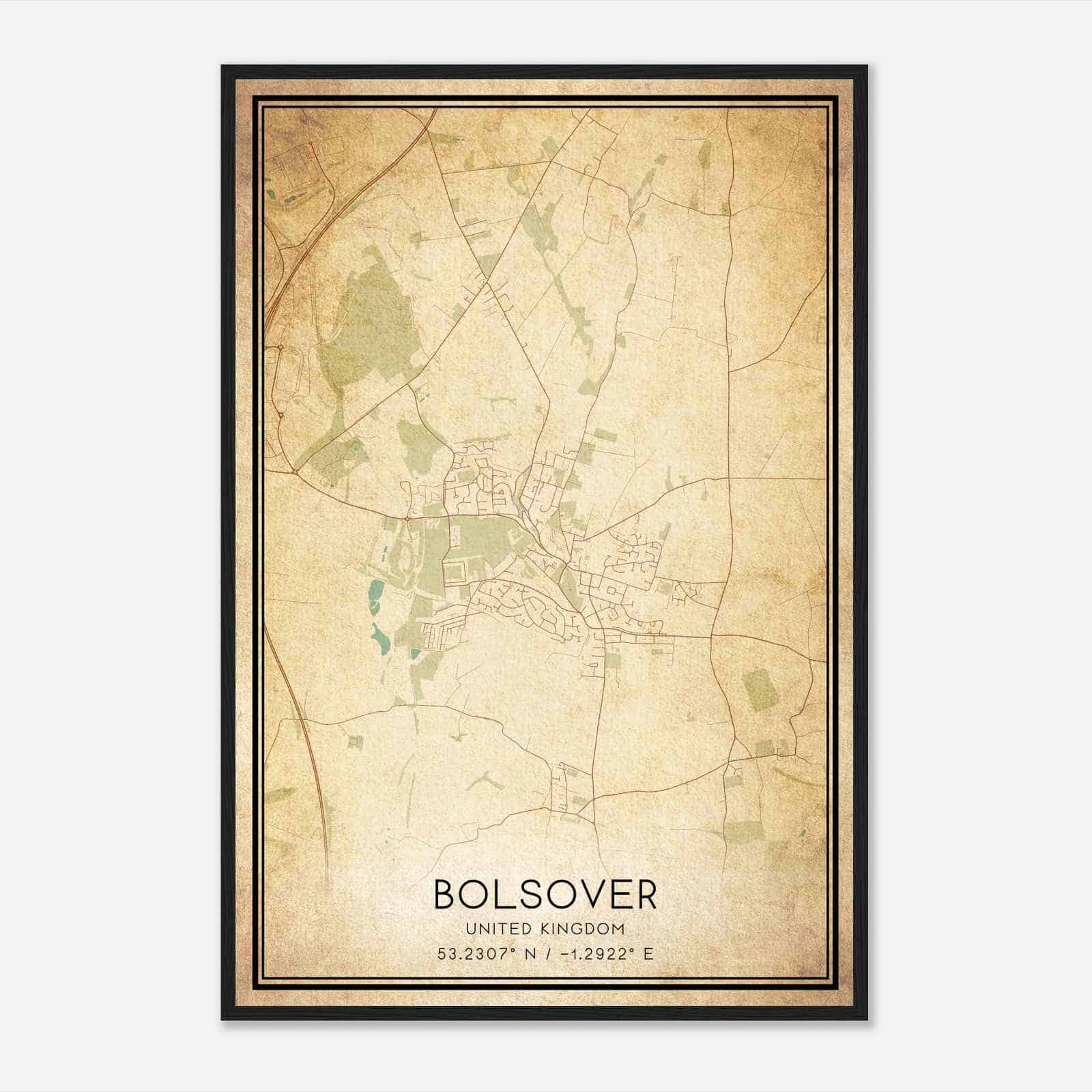 Vintage Bolsover United Kingdom Map Poster, Bolsover City Road Wall Art Print Vintage Bolsover United Kingdom Map Poster, Bolsover City Road Wall Art Print
