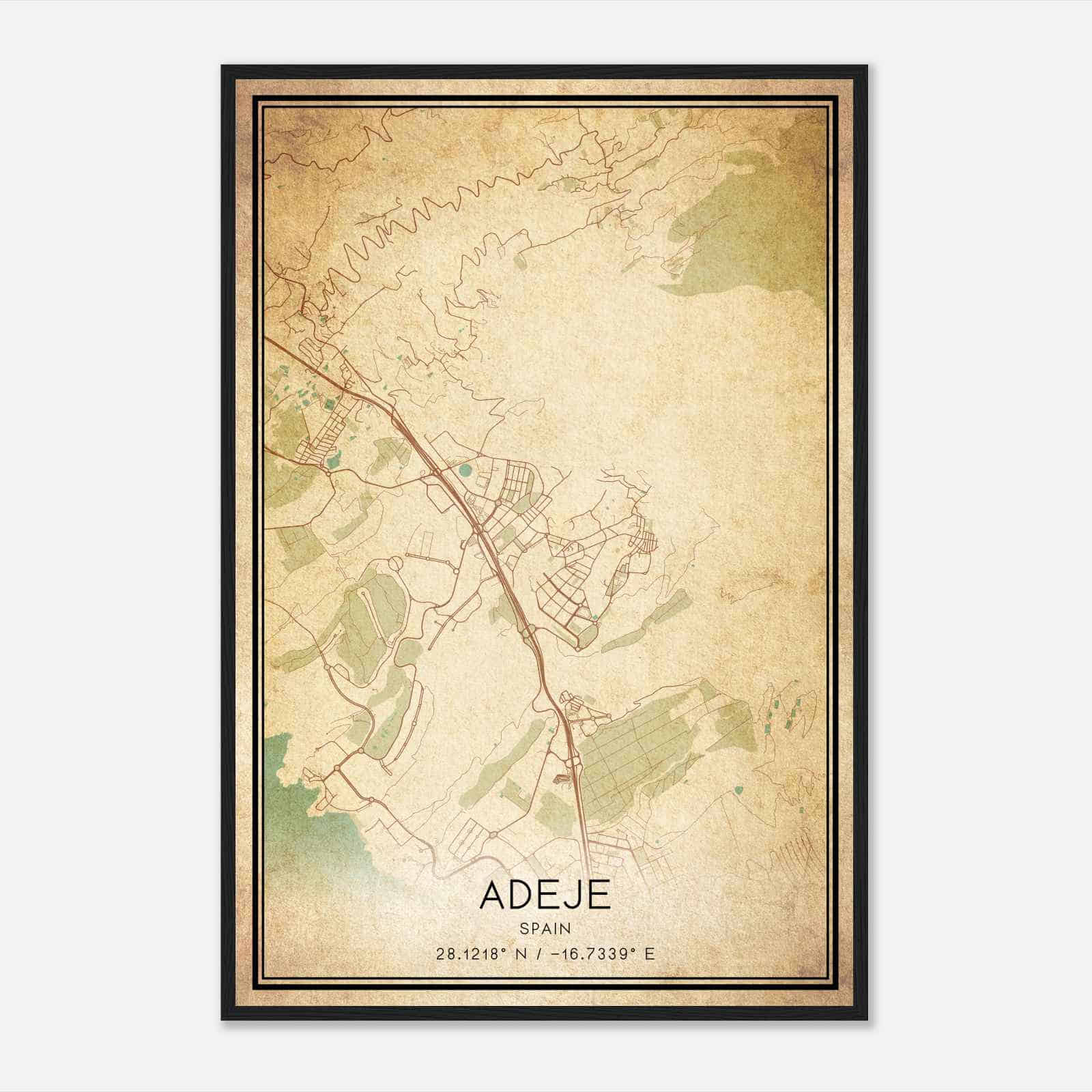 Vintage Adeje Spain Map Poster, Adeje City Road Wall Art Print