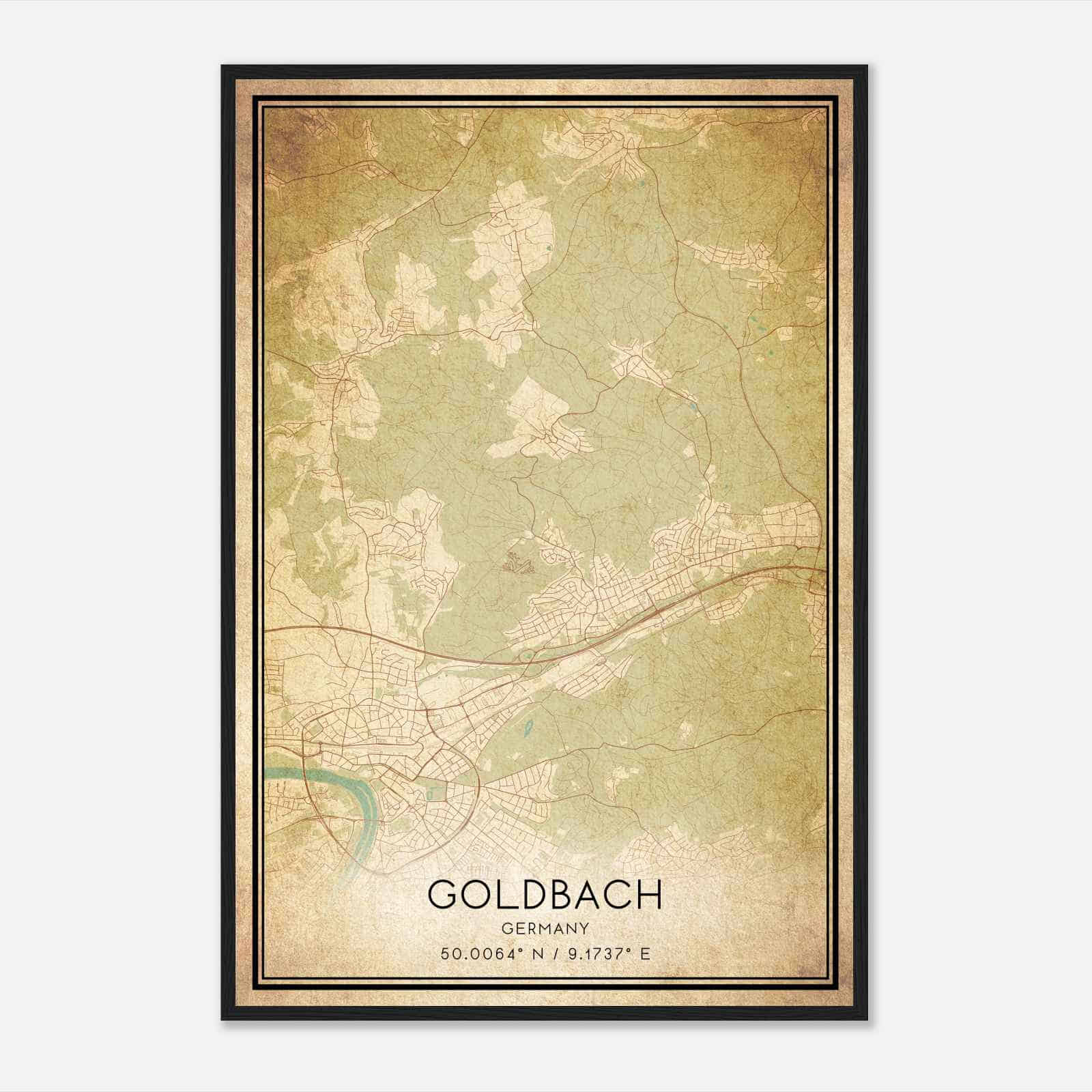 Vintage Goldbach Germany Map Poster, Goldbach City Road Wall Art Print