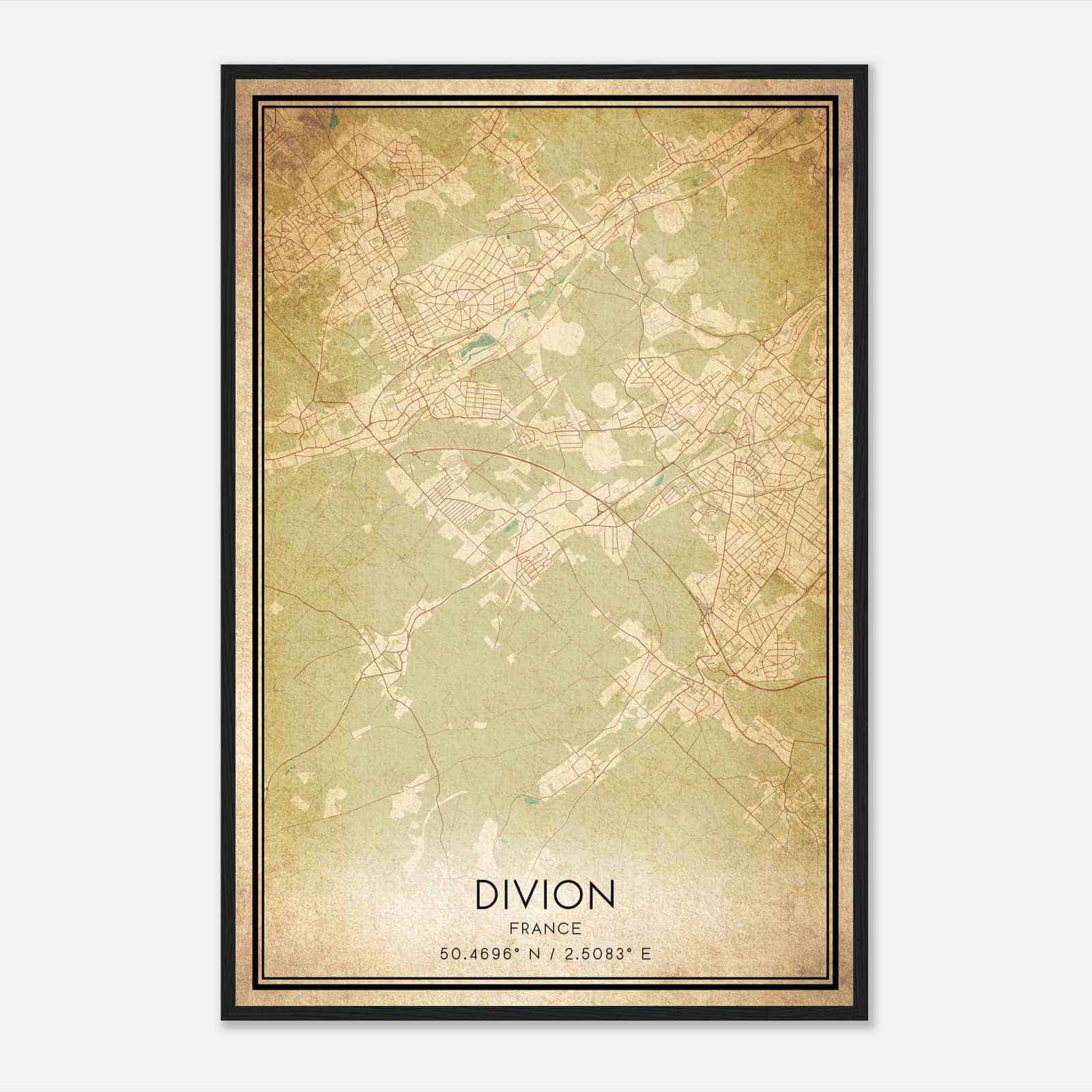 Vintage Divion France Map Poster, Divion City Road Wall Art Print