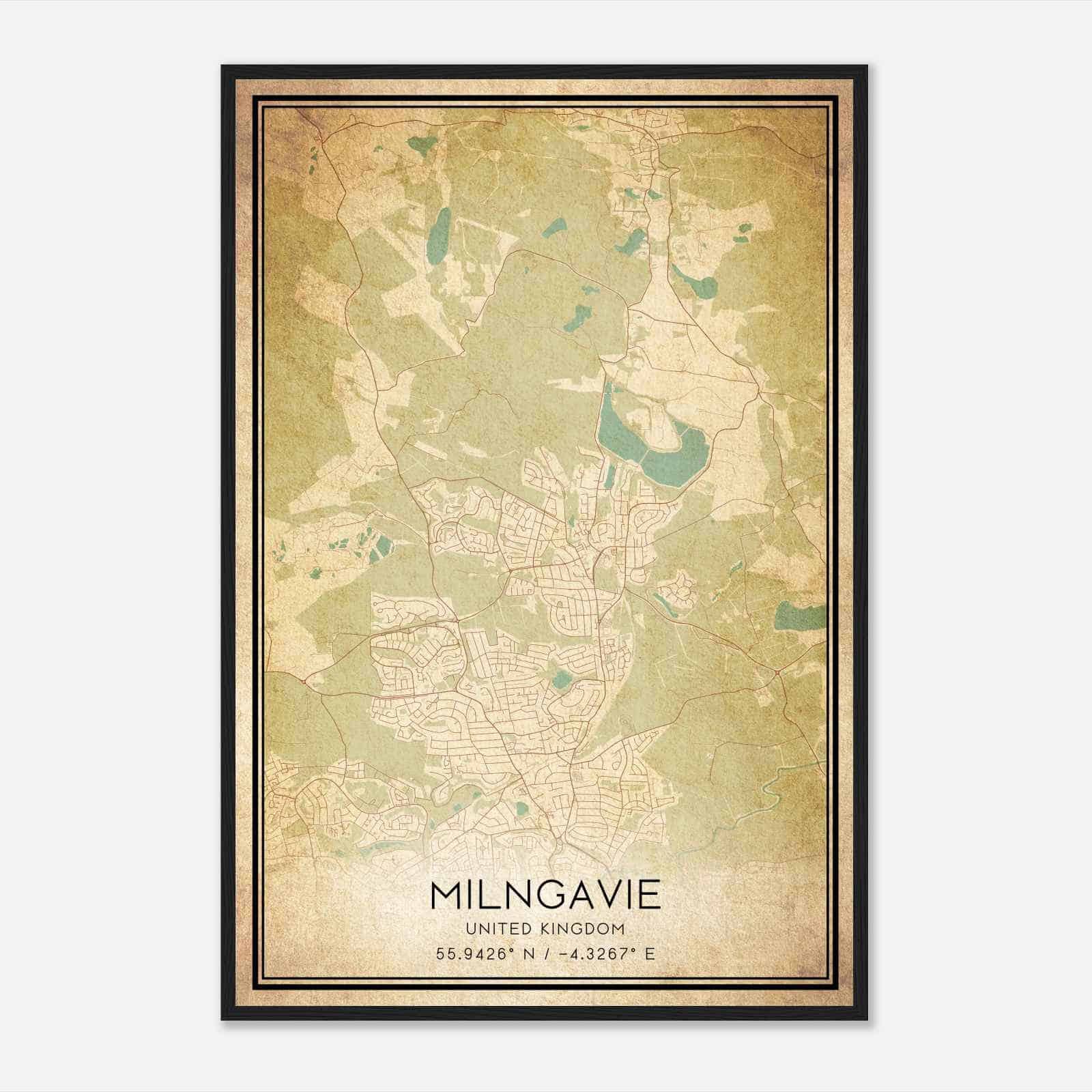Vintage Milngavie United Kingdom Map Poster, Milngavie City Road Wall Art Print