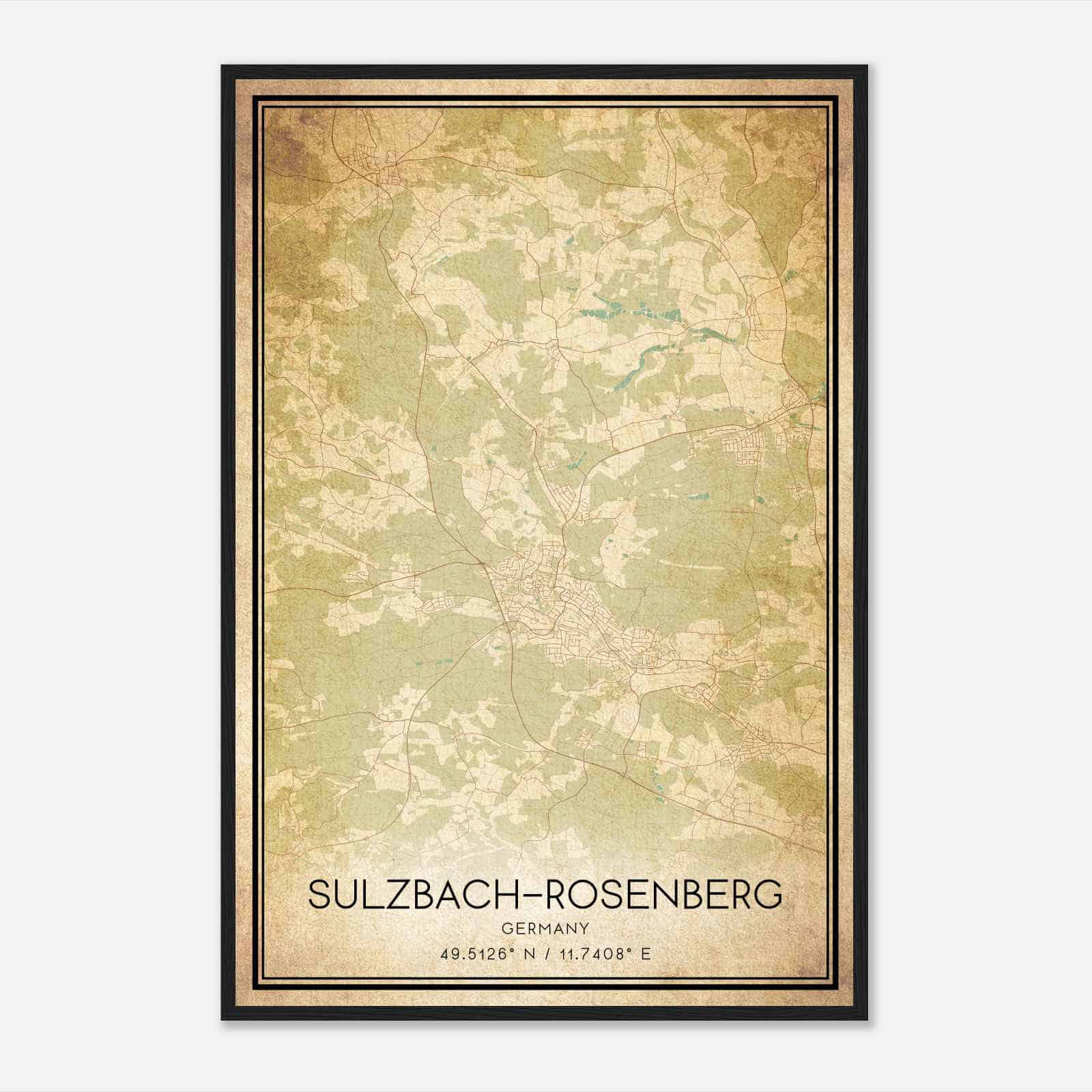 Vintage Sulzbach-Rosenberg Germany Map Poster, Sulzbach-Rosenberg City Road Wall Art Print