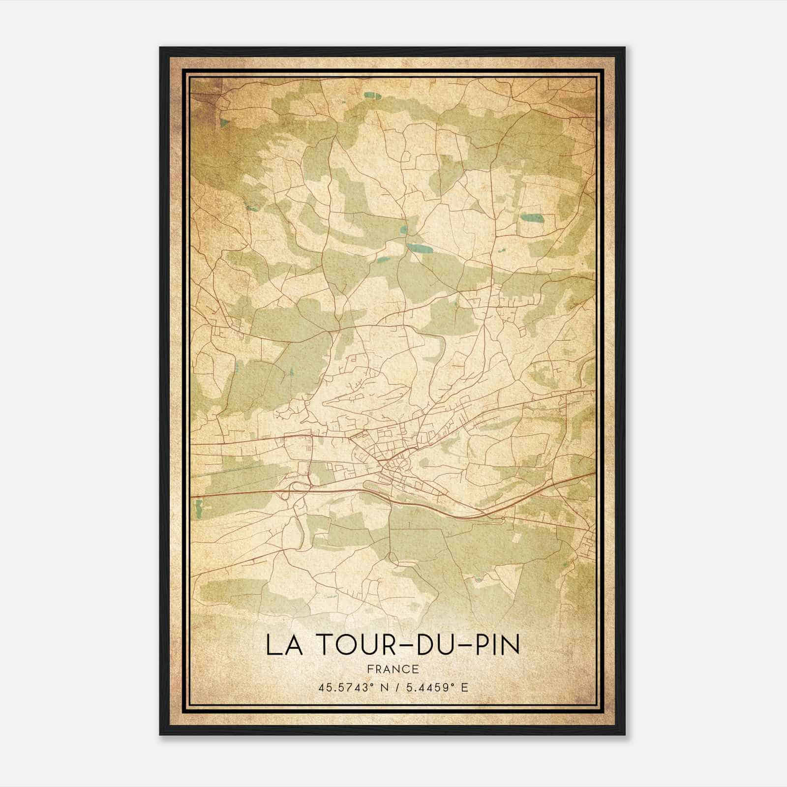 Vintage La Tour-du-Pin France Map Poster, La Tour-du-Pin City Road Wall Art Print