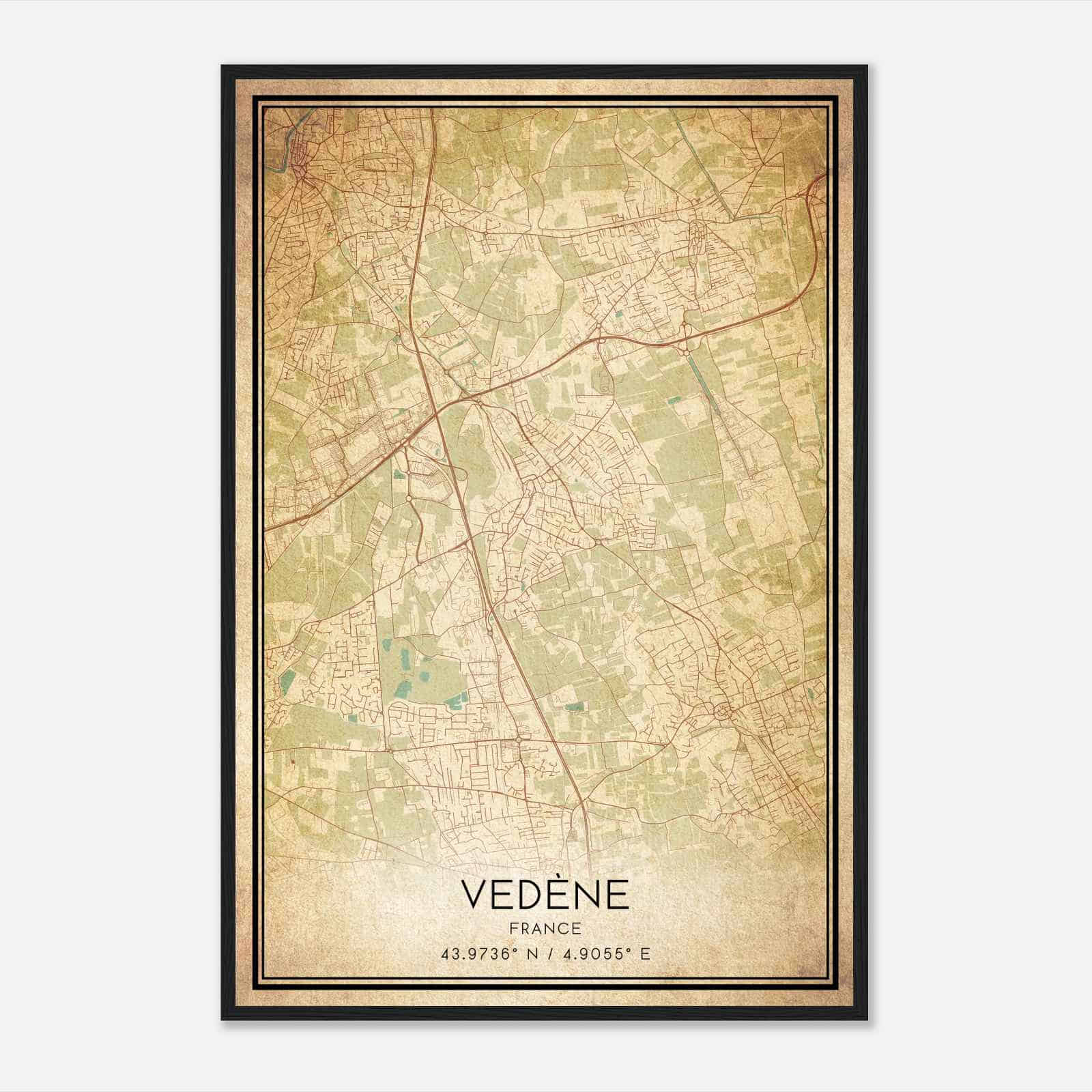 Vintage Vedene France Map Poster, Vedene City Road Wall Art Print