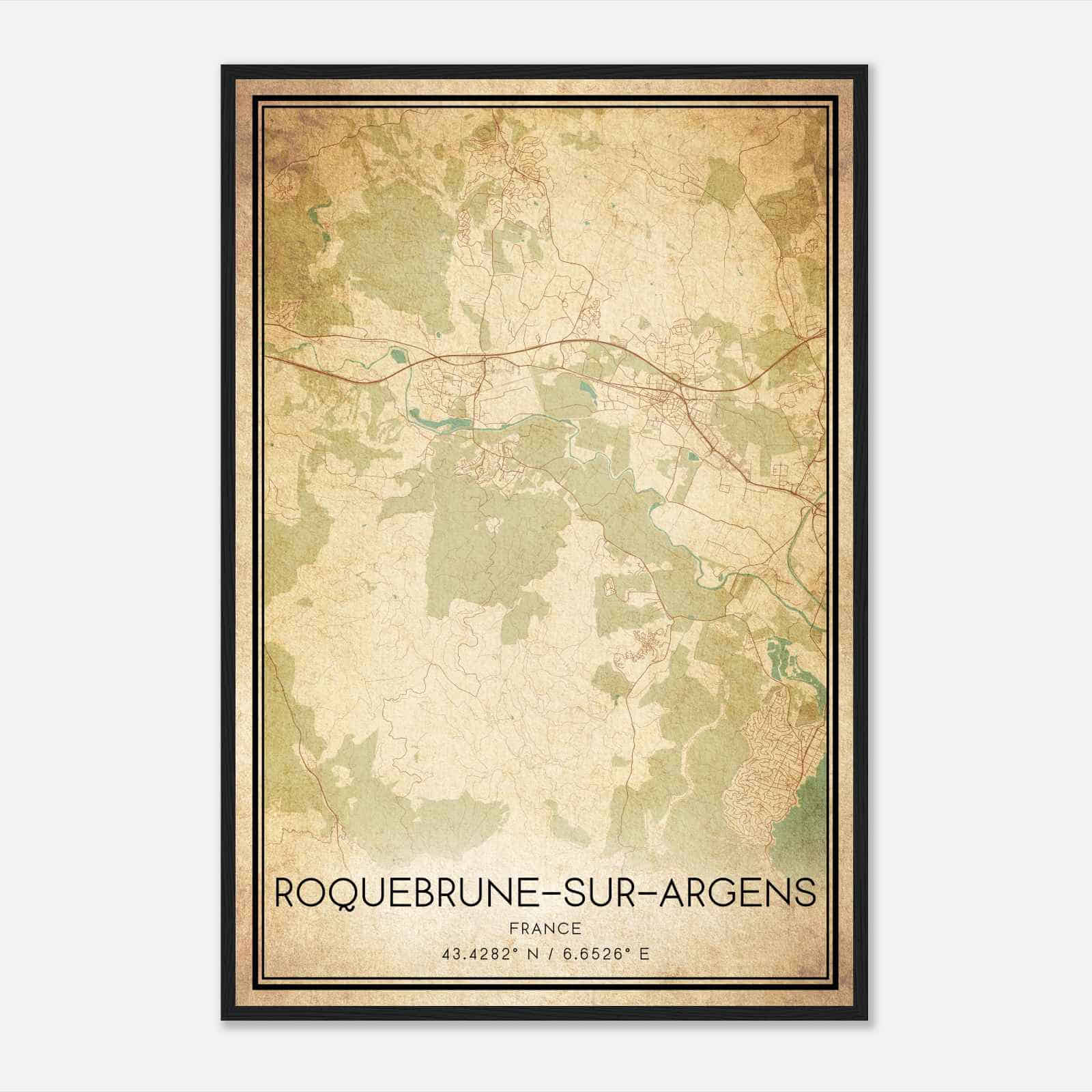 Vintage Roquebrune-sur-Argens France Map Poster, Roquebrune-sur-Argens City Road Wall Art Print