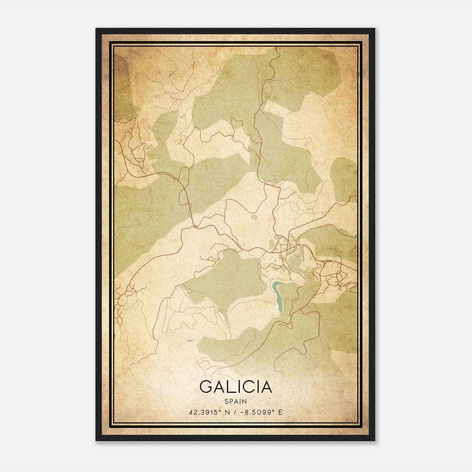 Vintage Puente Caldelas Spain Map Poster, Puente Caldelas City Road Wall Art Print