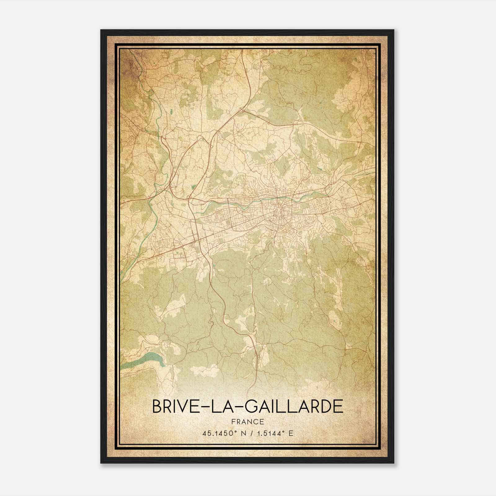 Vintage Brive-la-Gaillarde France Map Poster, Brive-la-Gaillarde City Road Wall Art Print