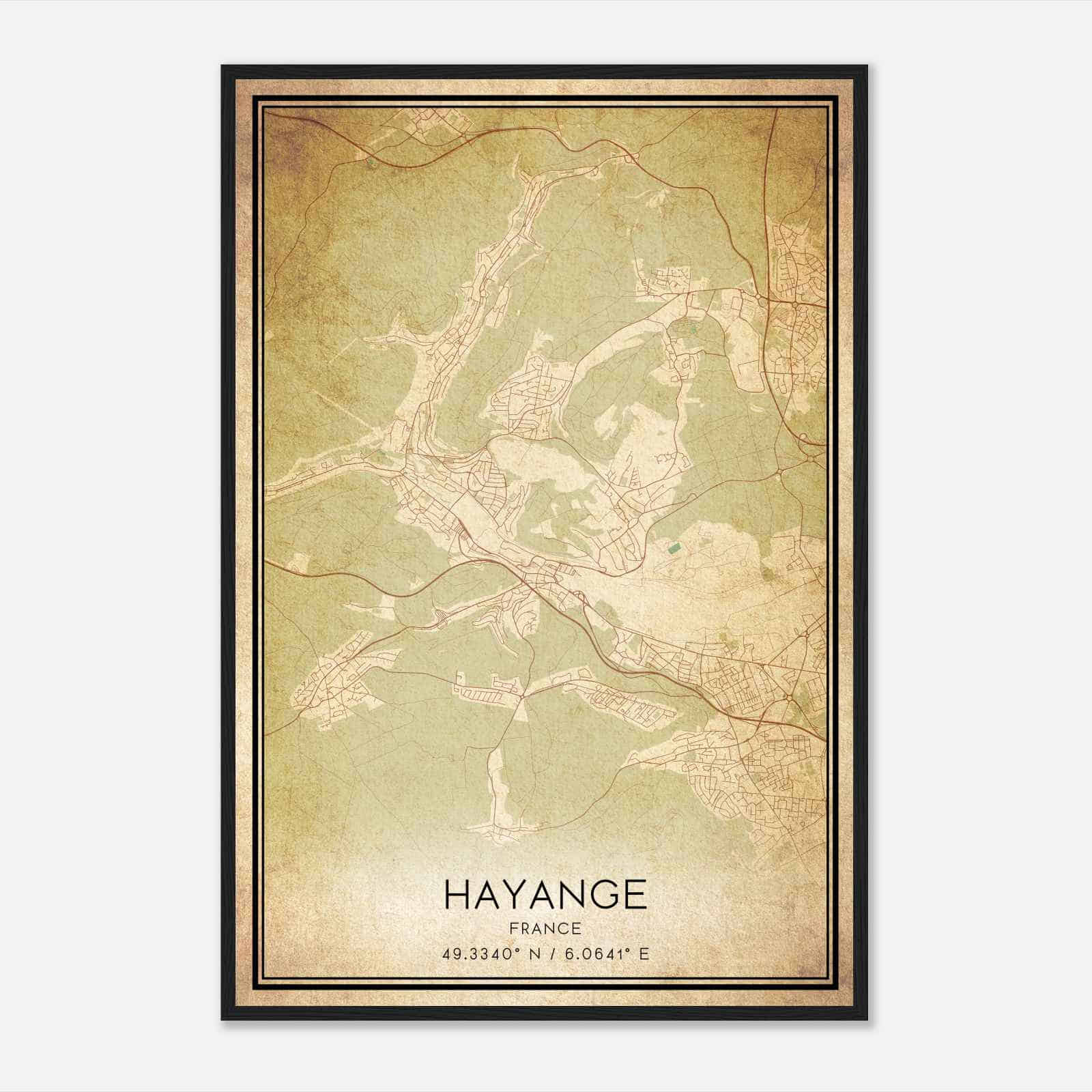 Vintage Hayange France Map Poster, Hayange City Road Wall Art Print