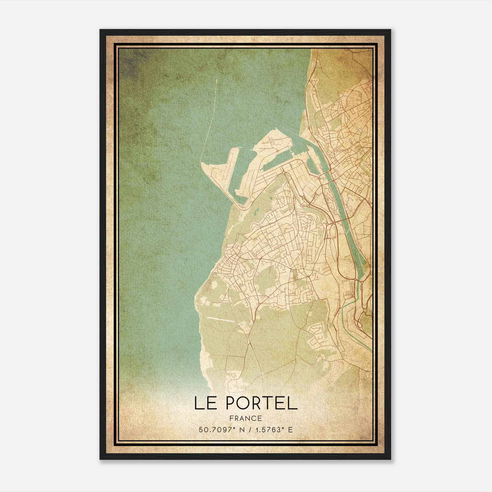 Vintage Le Portel France Map Poster, Le Portel City Road Wall Art Print