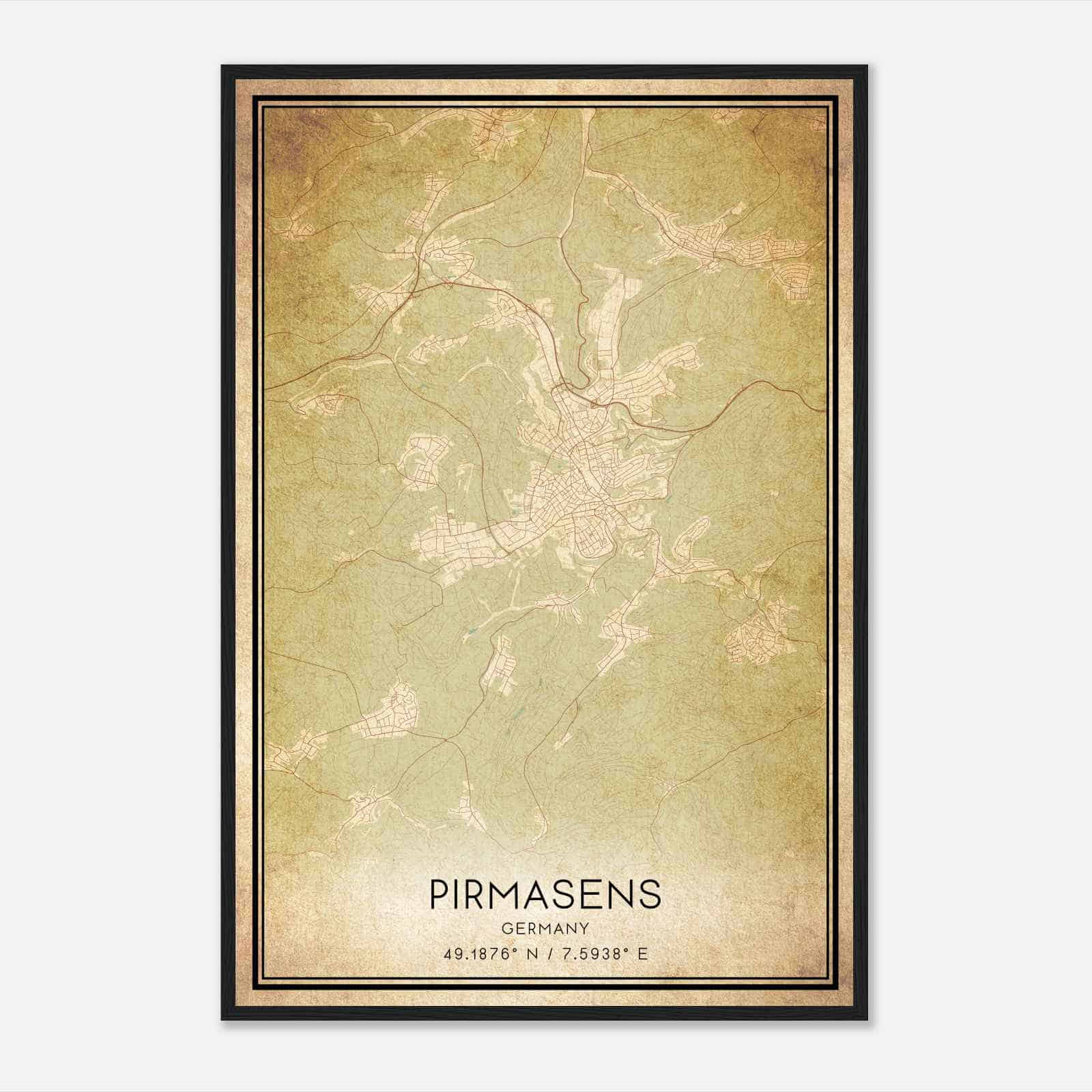Vintage Pirmasens Germany Map Poster, Pirmasens City Road Wall Art Print