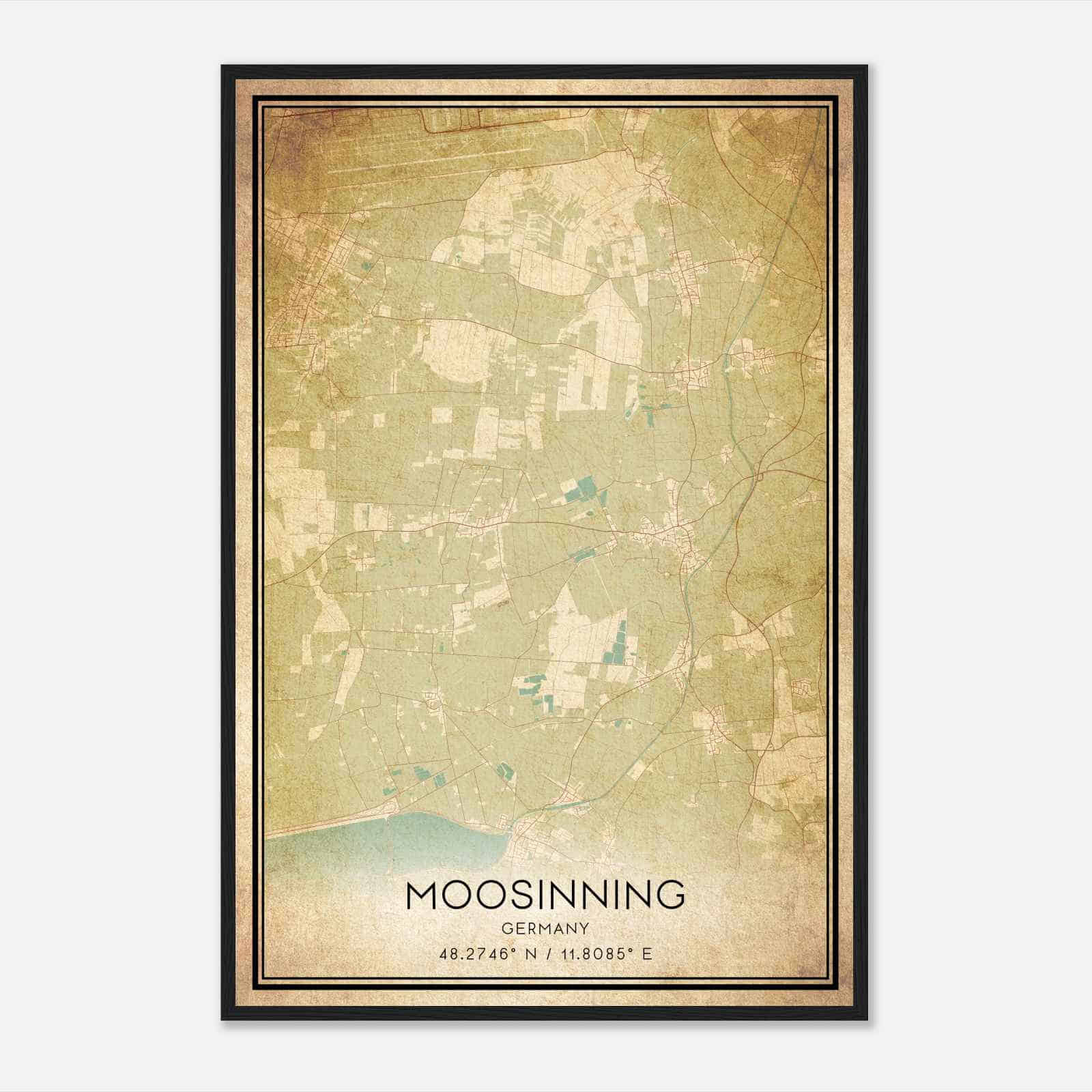 Vintage Moosinning Germany Map Poster, Moosinning City Road Wall Art Print