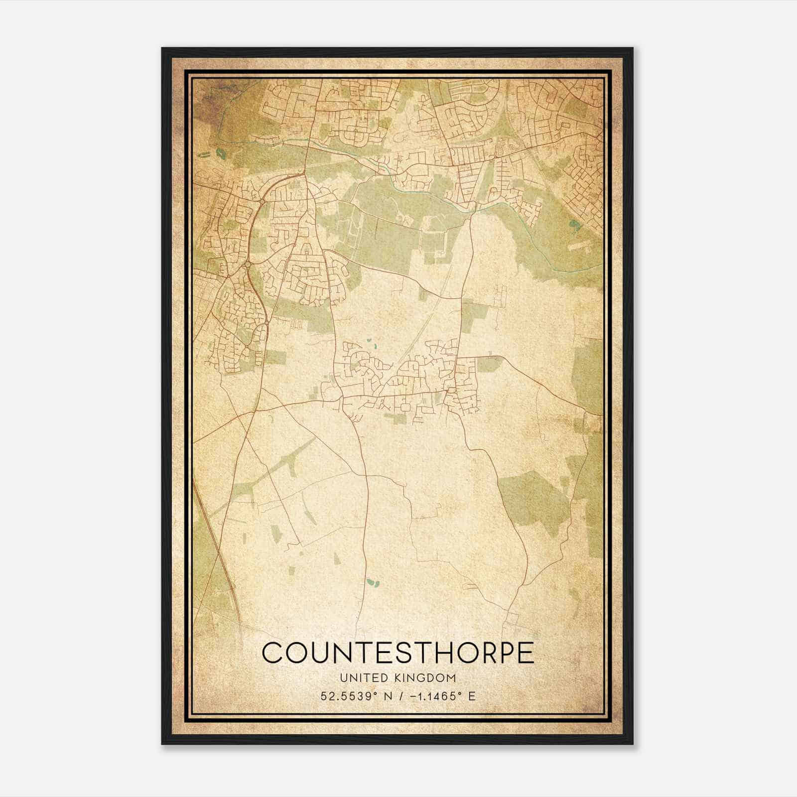 Vintage Countesthorpe United Kingdom Map Poster, Countesthorpe City Road Wall Art Print
