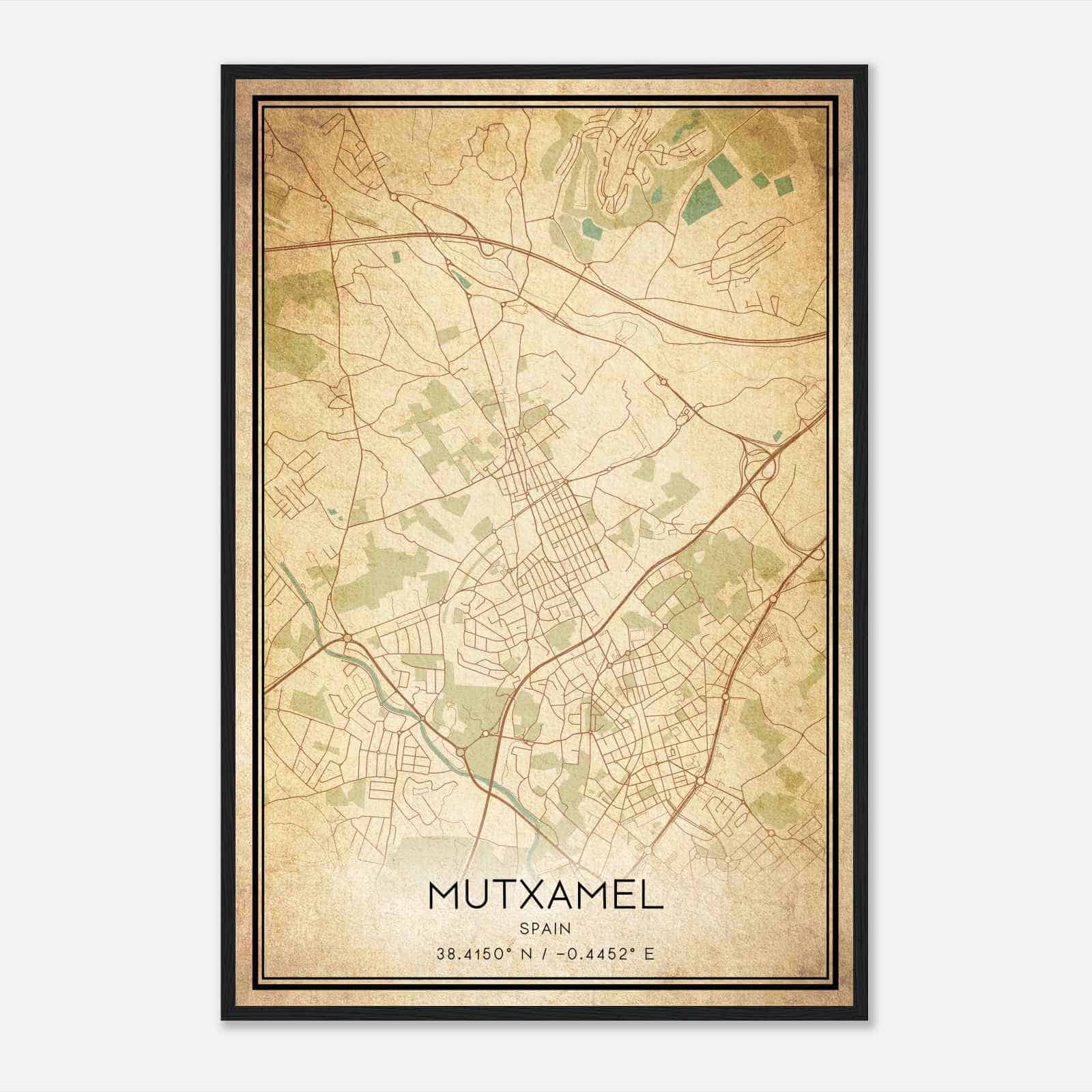 Vintage Muchamiel Spain Map Poster, Muchamiel City Road Wall Art Print