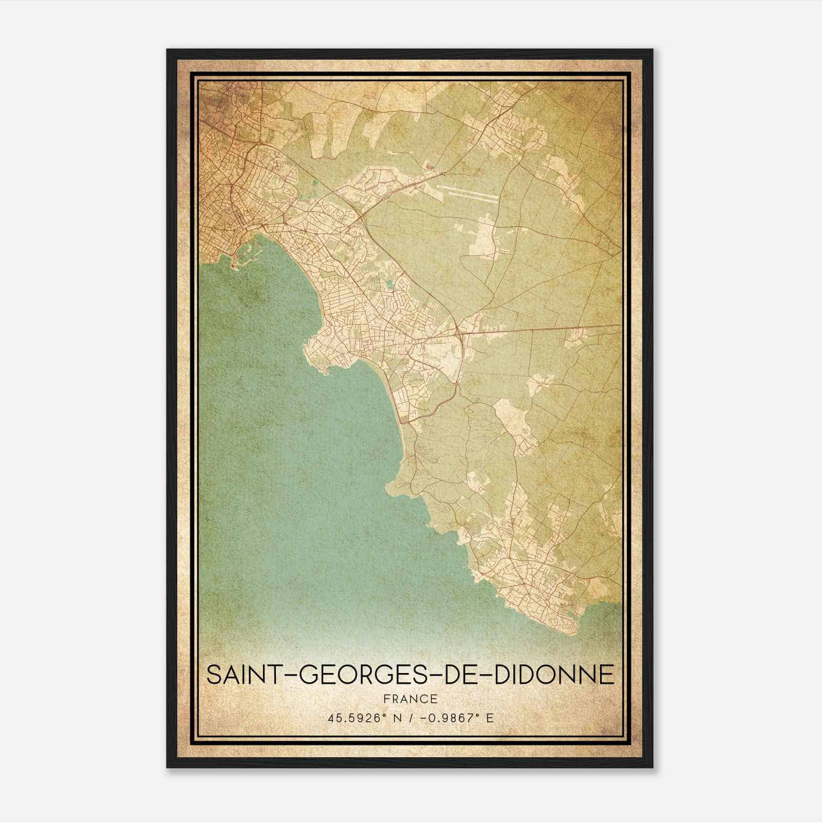 Vintage Saint-Georges-de-Didonne France Map Poster, Saint-Georges-de-Didonne City Road Wall Art Print